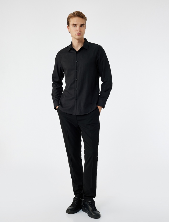  Slim Fit Yarım İtalyan Yaka Uzun Kollu Gömlek