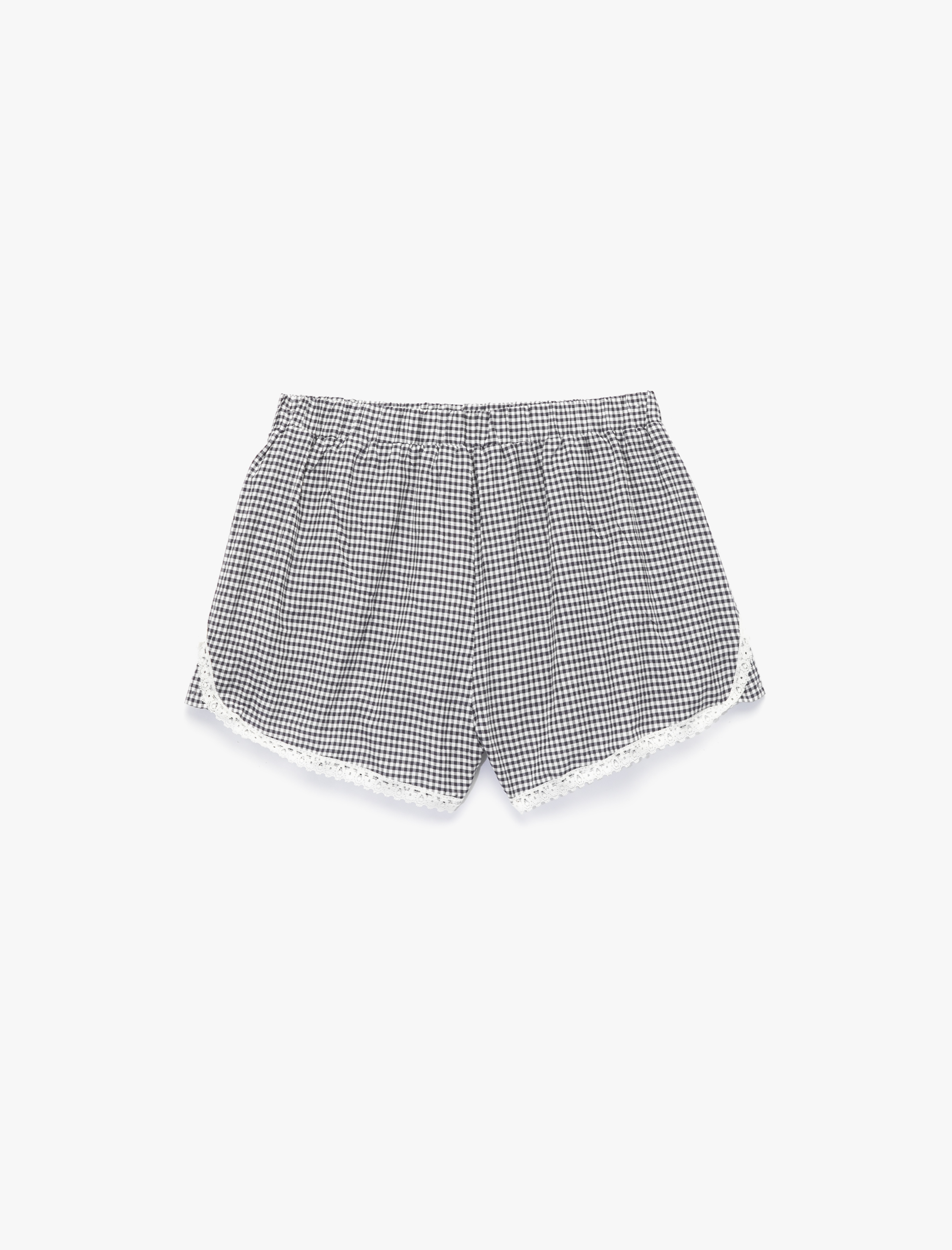 Pamuklu Rahat Kalıp Düğmeli Paçası Dantelli Beli Lastikli Pötikareli Şort Pijama Altı