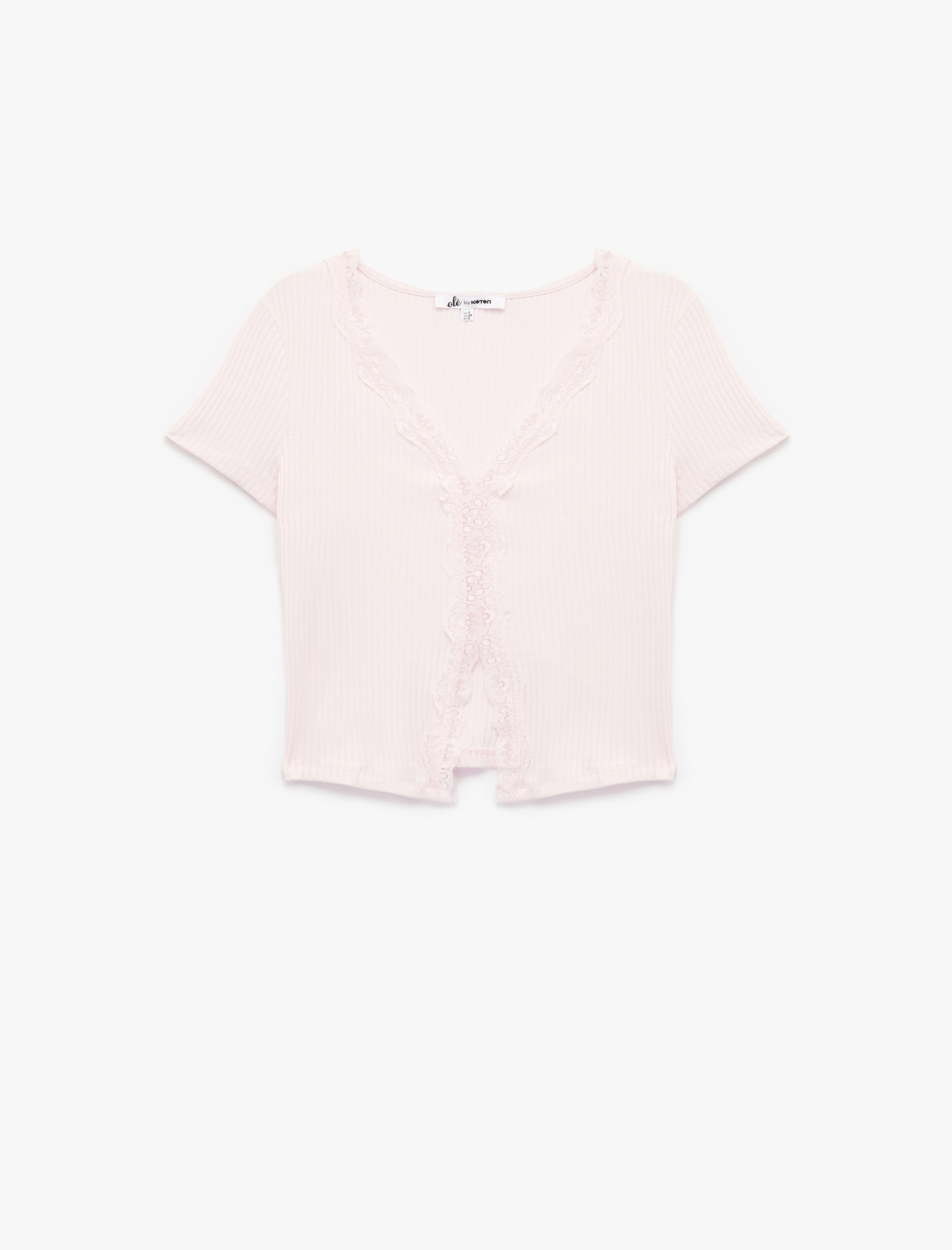   Slim Fit Kısa Kollu Dantelli Pamuklu V Yaka Tişört