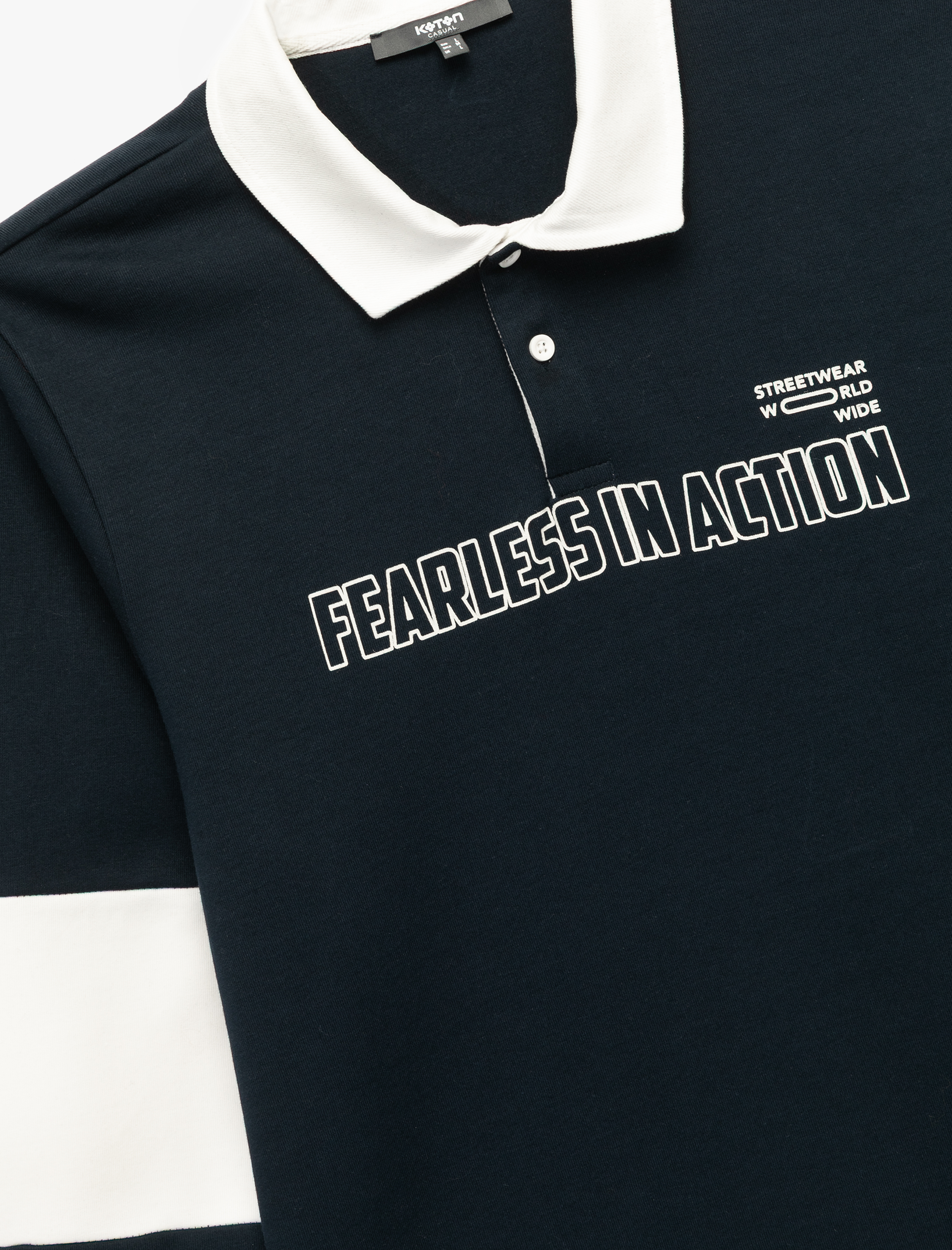   Uzun Kollu Renk Kontrastlı Baskılı Düğmeli Polo Yaka Sweatshirt