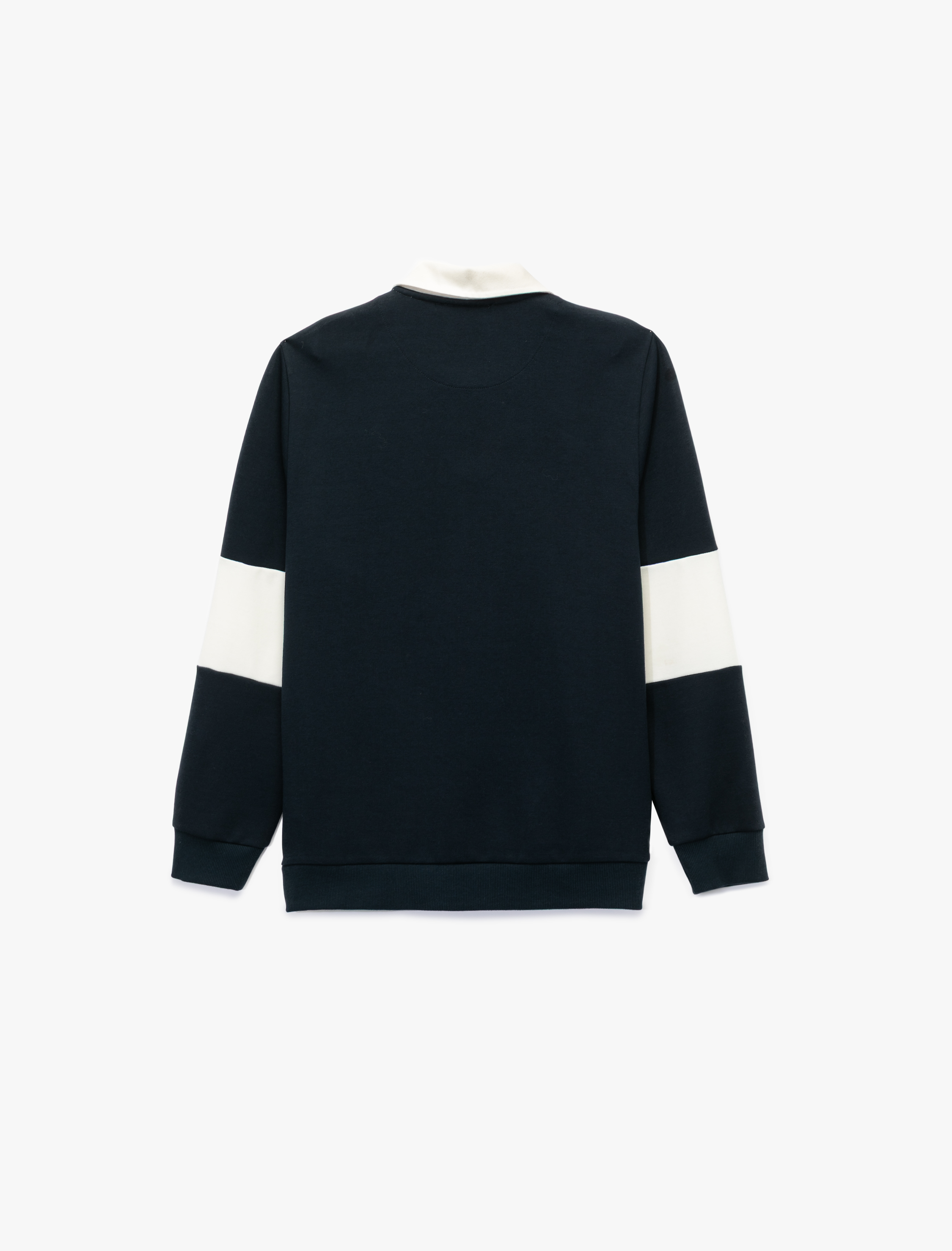   Uzun Kollu Renk Kontrastlı Baskılı Düğmeli Polo Yaka Sweatshirt