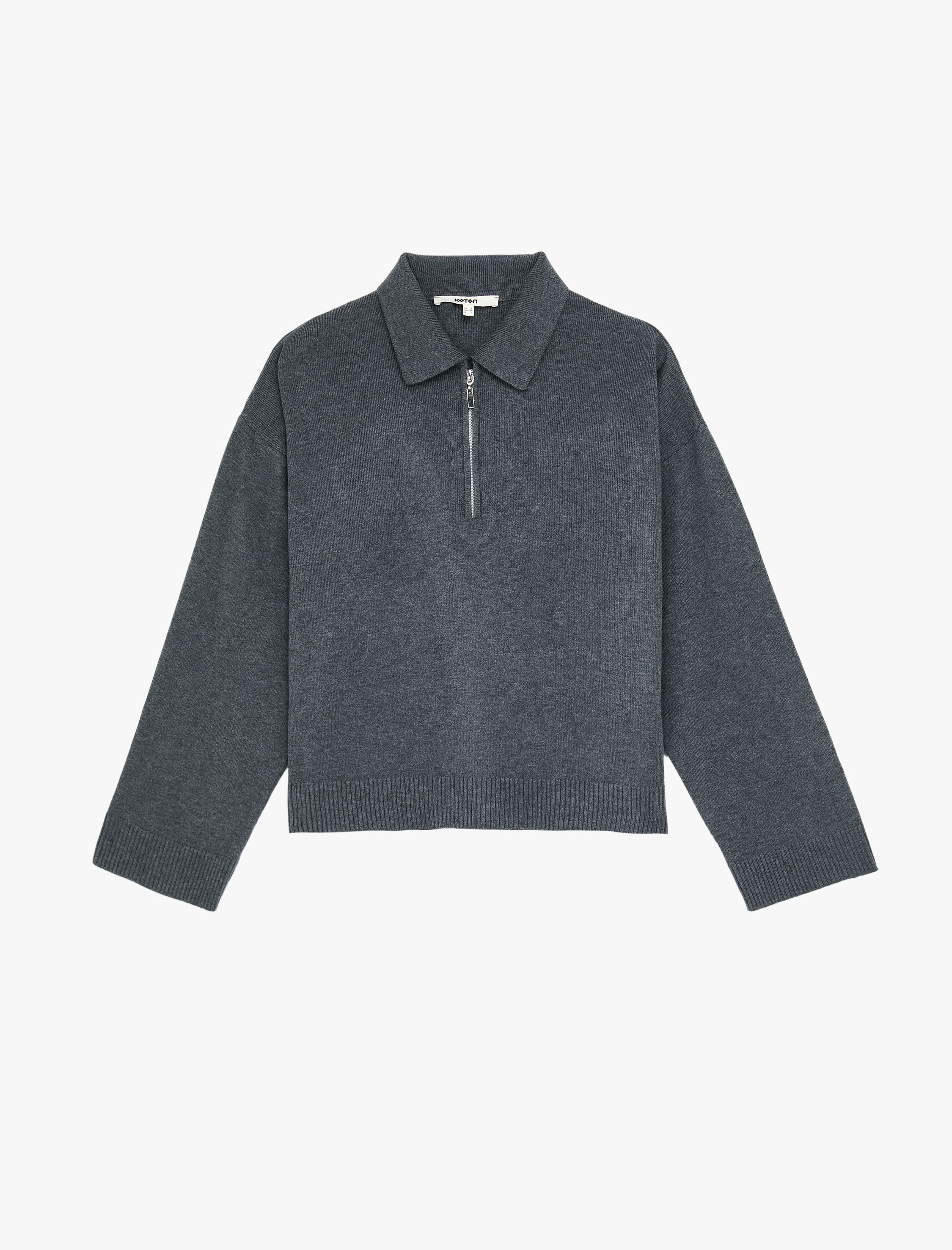   Fermuarlı Polo Yaka Uzun Kollu Oversize Kazak