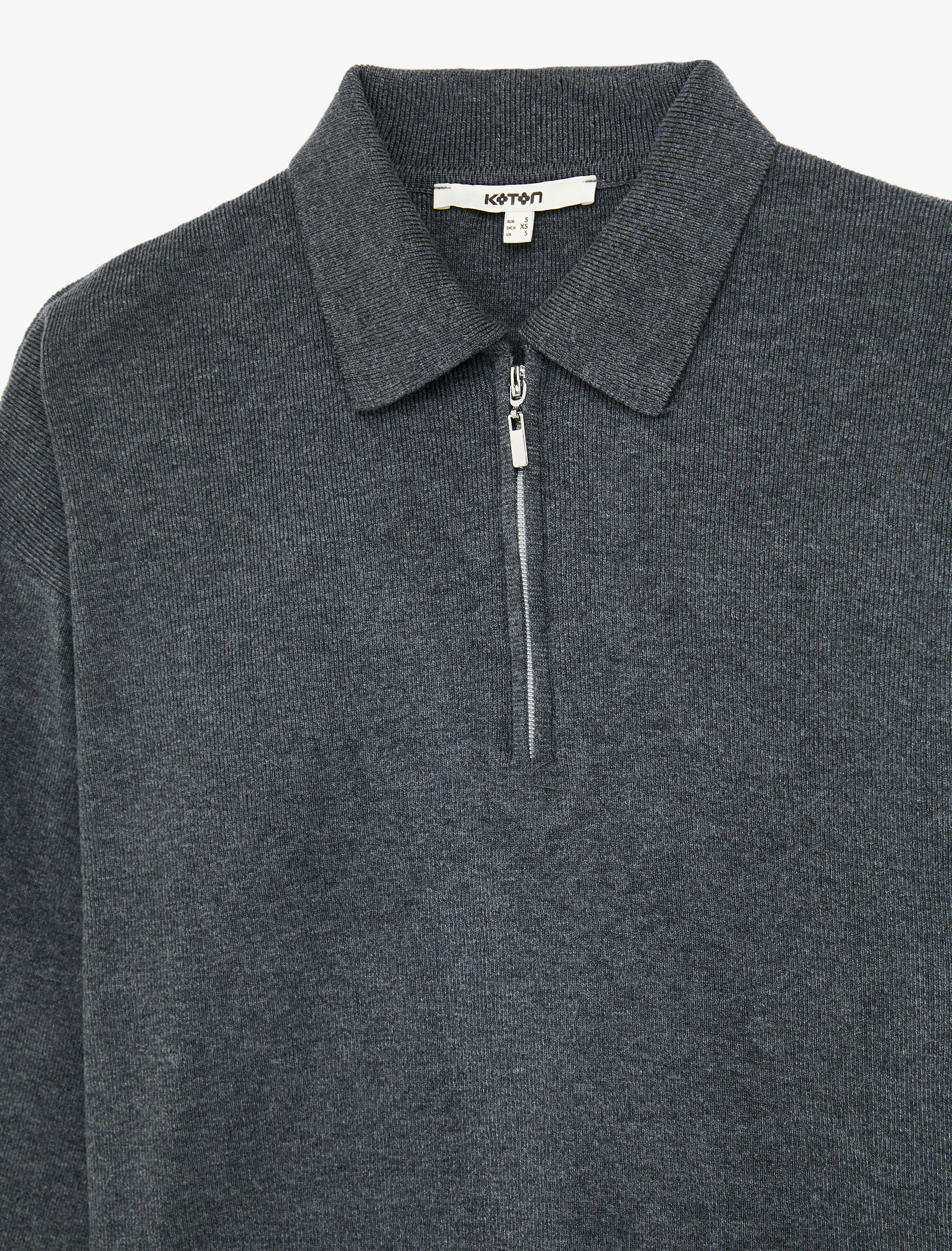   Fermuarlı Polo Yaka Uzun Kollu Oversize Kazak