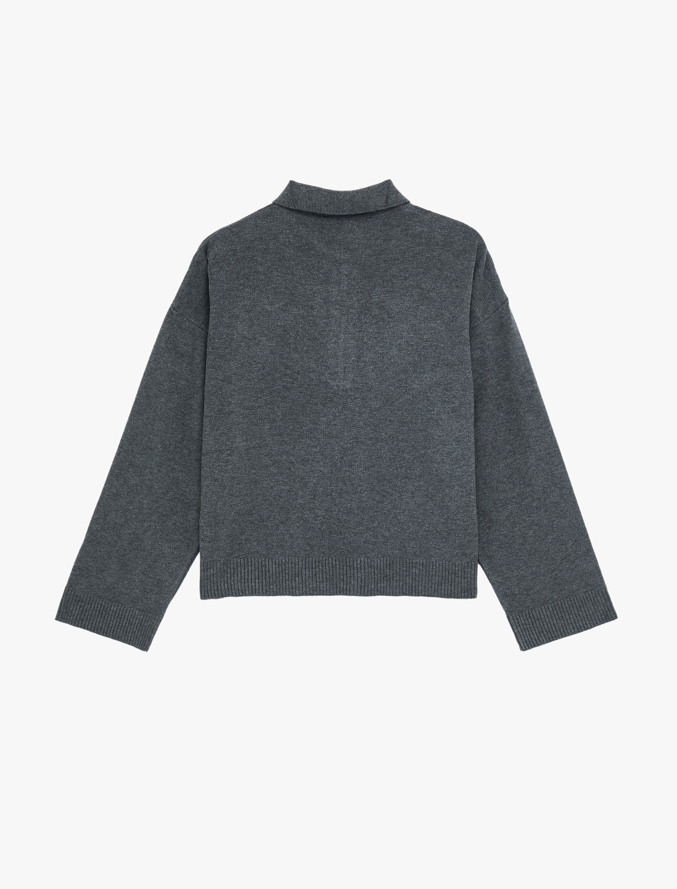   Fermuarlı Polo Yaka Uzun Kollu Oversize Kazak