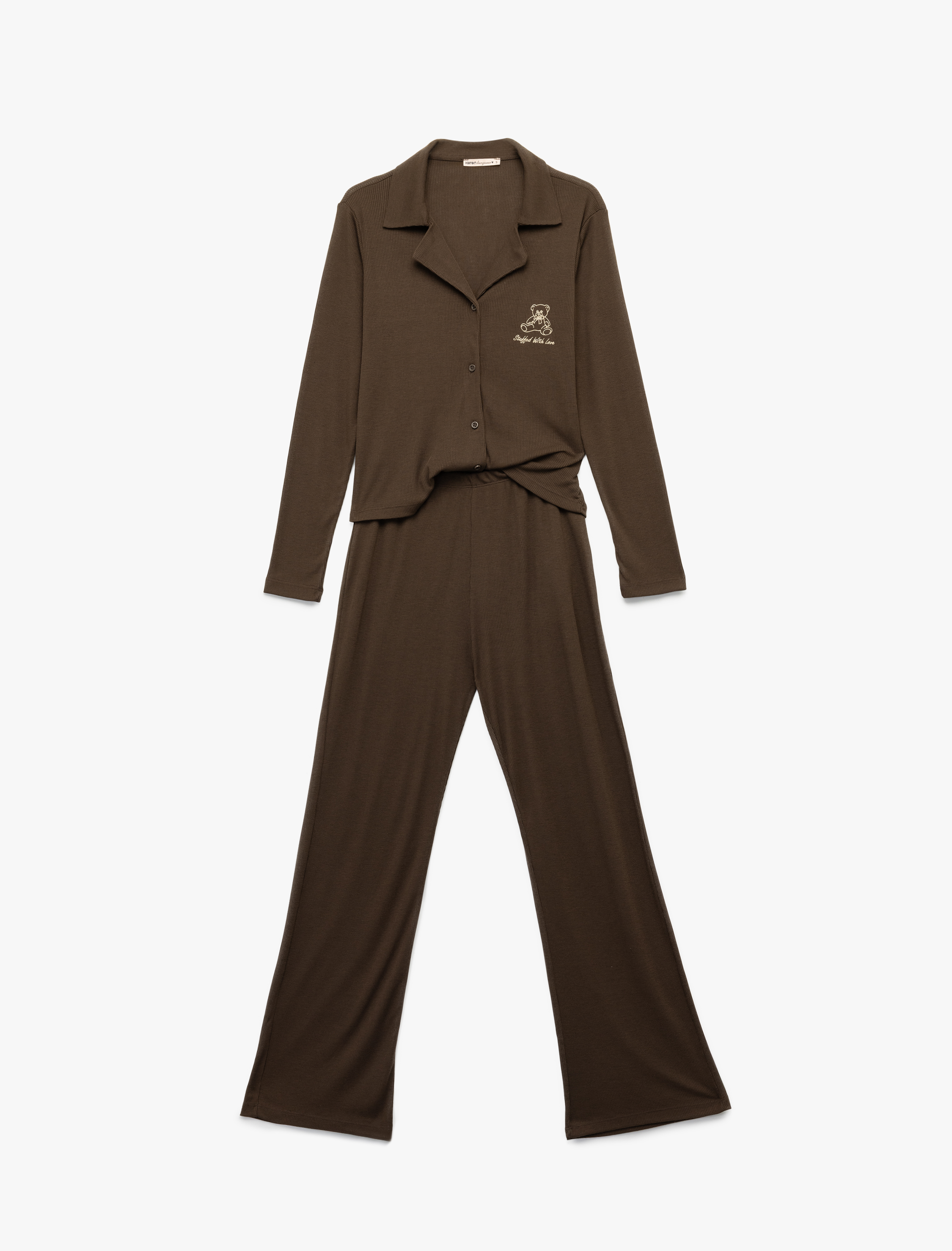   Rahat Kalıp Uzun Kollu Gömlek Yaka Pijama Takımı