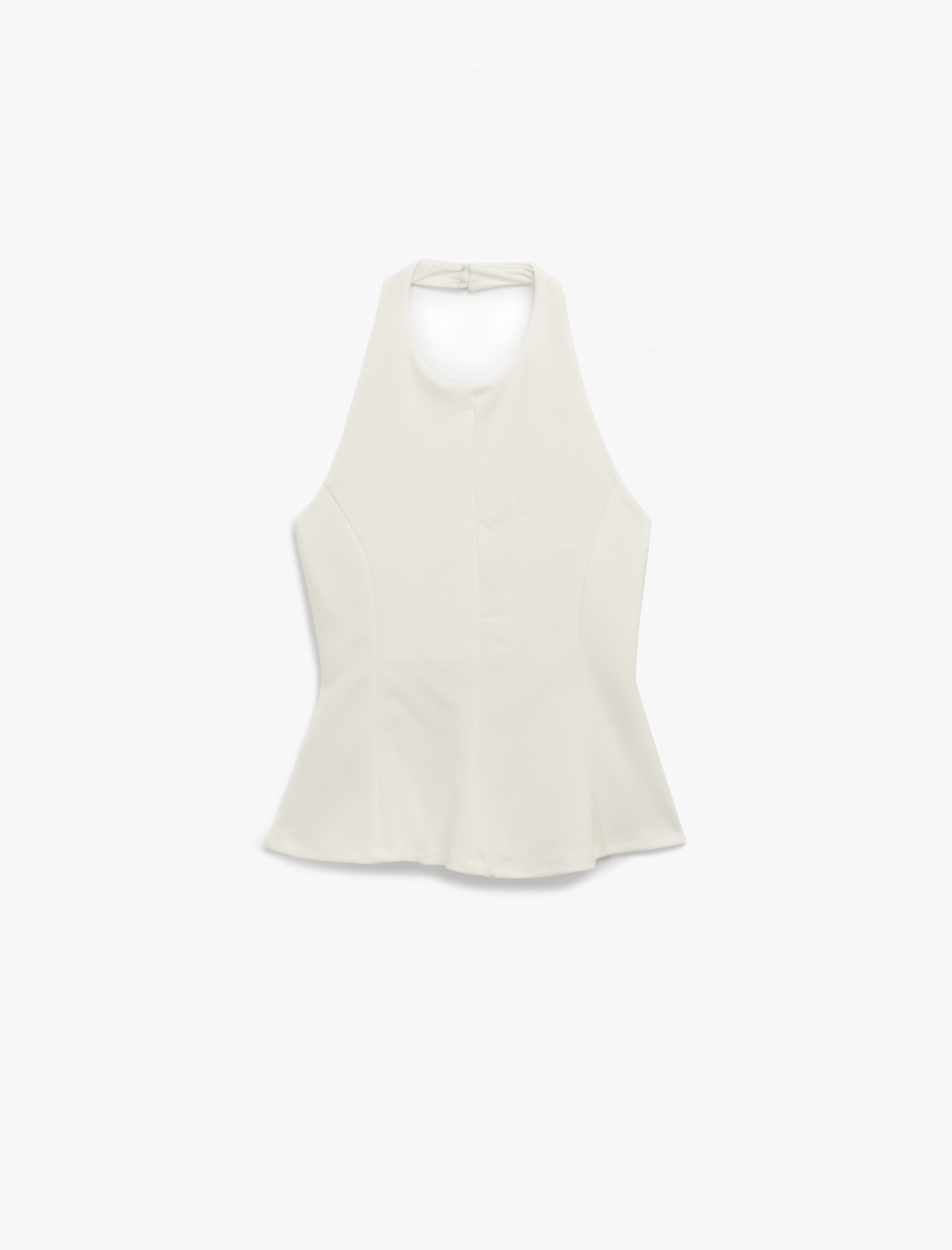   Halter Yaka Kolsuz Krep Peplum Bluz