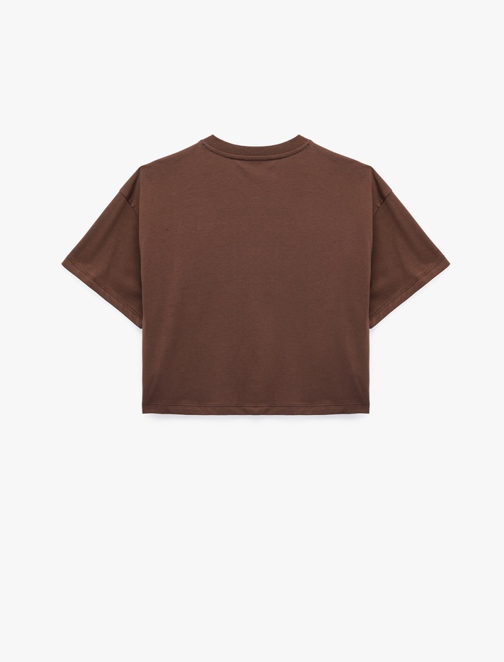  Kısa Kollu Bisiklet Yaka Baskılı Oversize Tişört