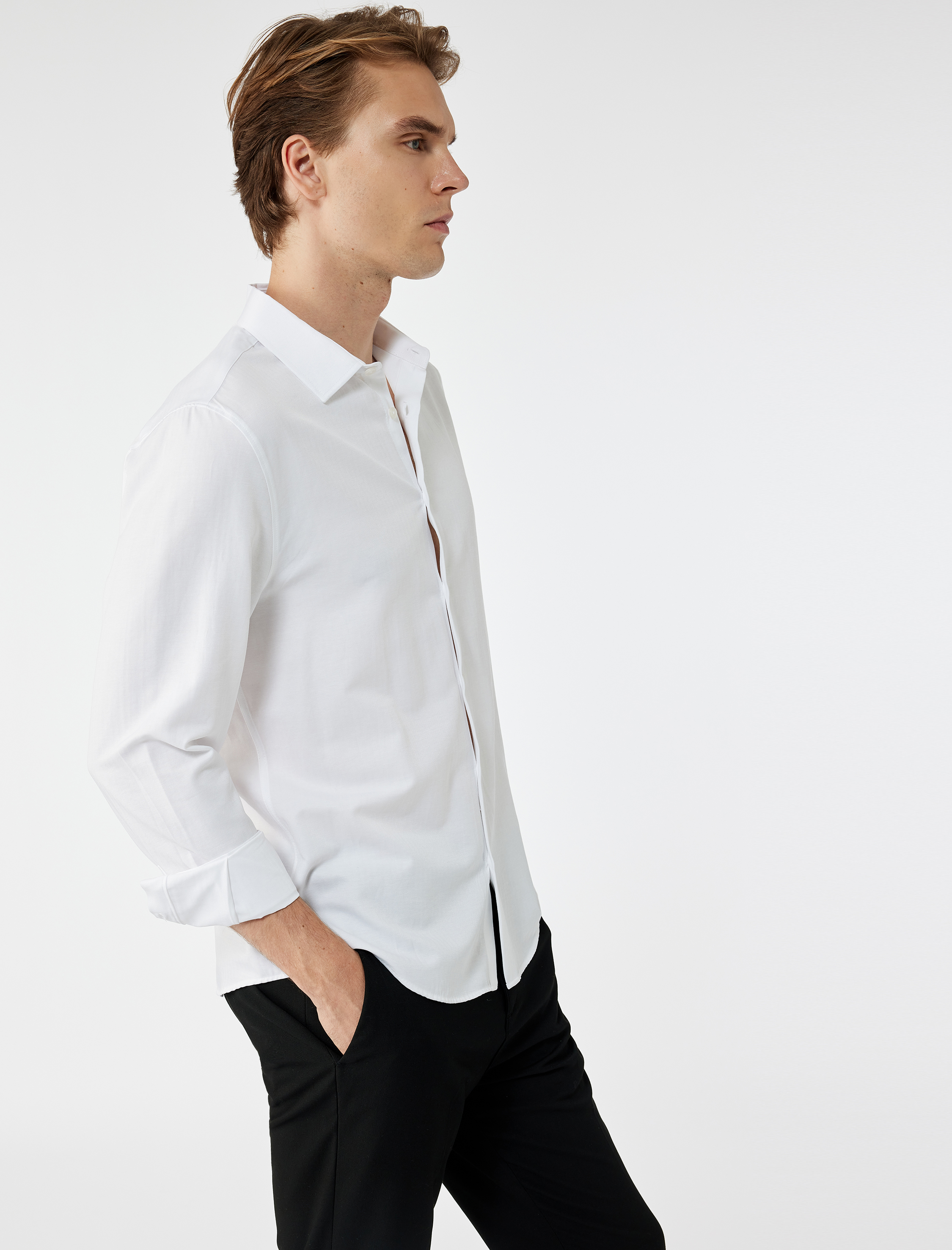 Slim Fit Yarım İtalyan Yaka Uzun Kollu Gömlek