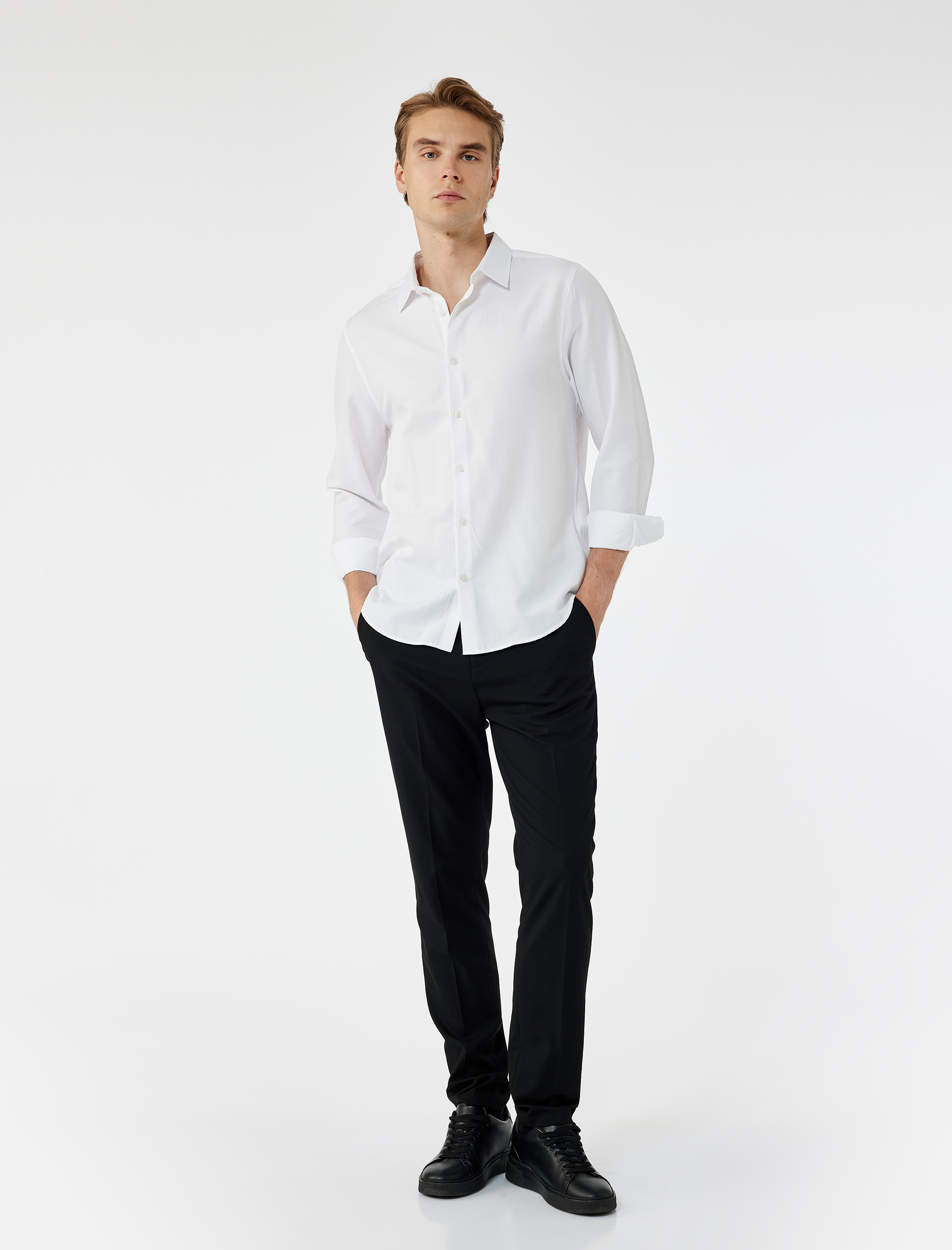 Slim Fit Yarım İtalyan Yaka Uzun Kollu Gömlek