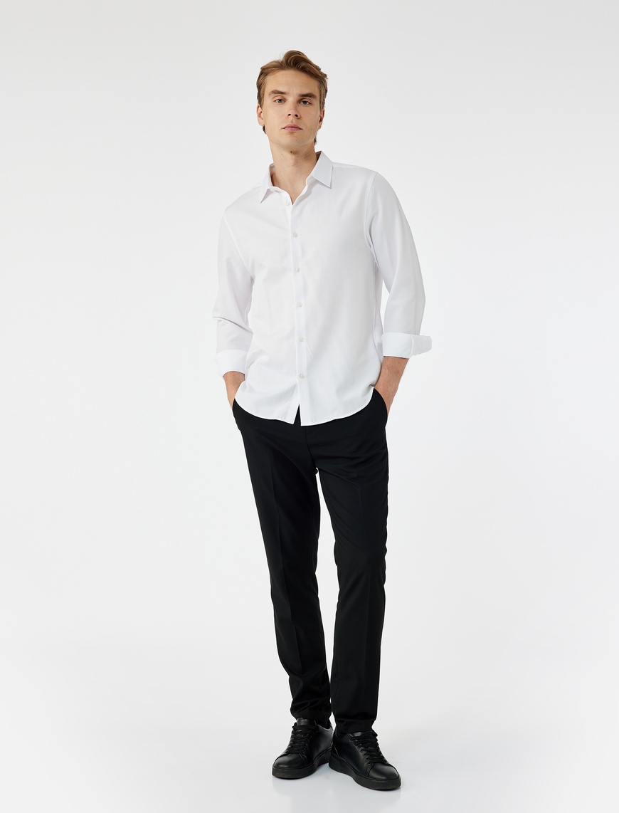   Slim Fit Yarım İtalyan Yaka Uzun Kollu Gömlek