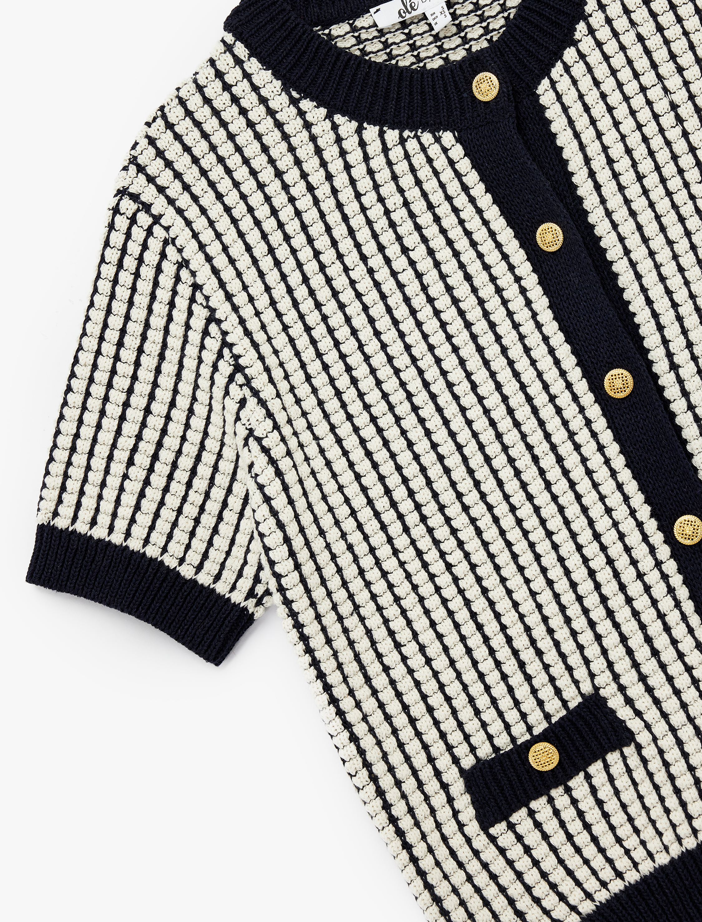   Düğmeli Cep Detaylı Bisiklet Yaka Kısa Kollu Triko Hırka