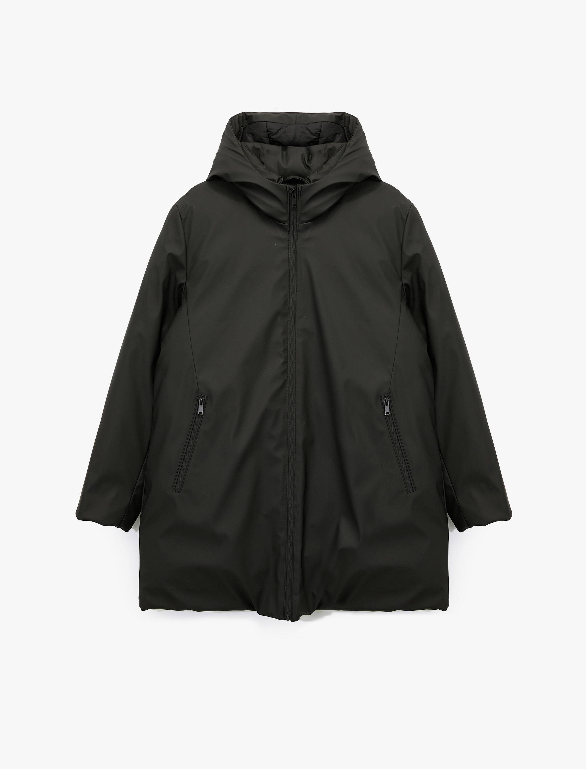   Kapüşonlu Su İtici Uzun Kollu Fermuarlı Cep Detaylı Anorak Mont
