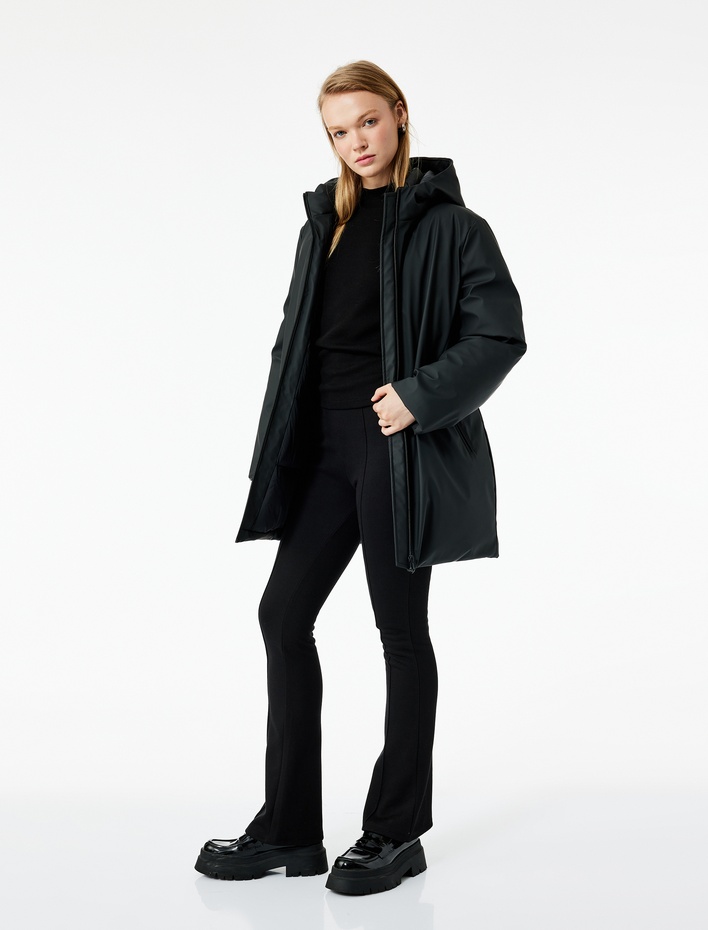  Kapüşonlu Su İtici Uzun Kollu Fermuarlı Cep Detaylı Anorak Mont