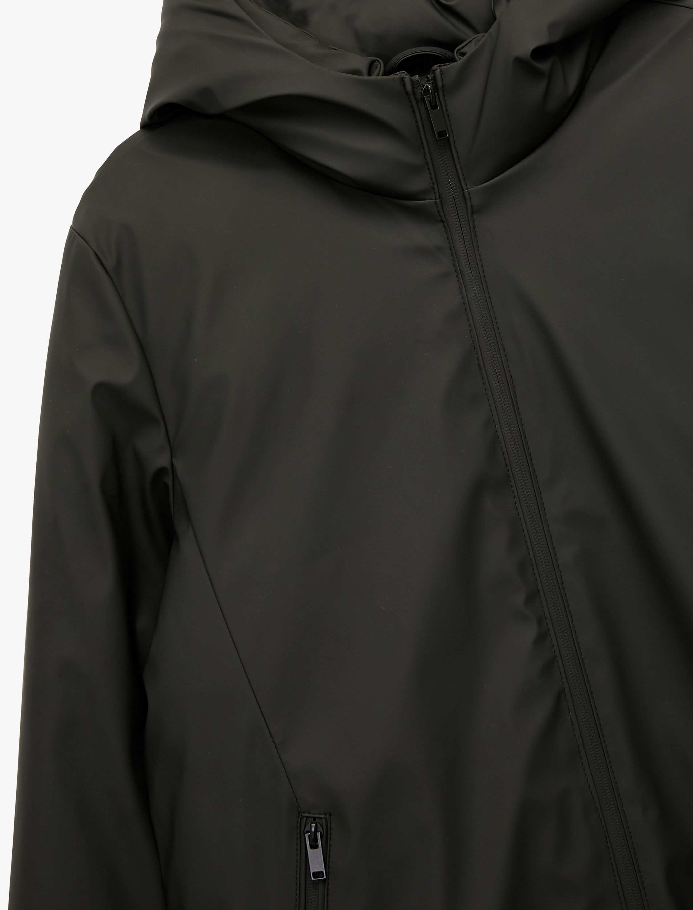   Kapüşonlu Su İtici Uzun Kollu Fermuarlı Cep Detaylı Anorak Mont