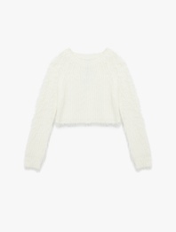 Bisiklet Yaka Uzun Kollu Peluş Crop Kazak