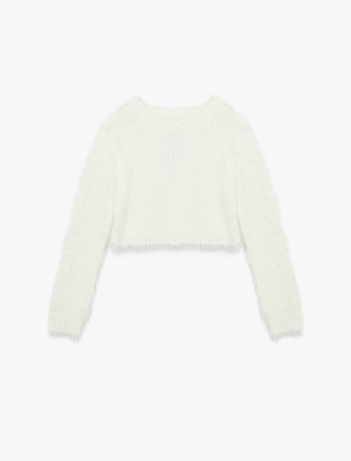  Bisiklet Yaka Uzun Kollu Peluş Crop Kazak