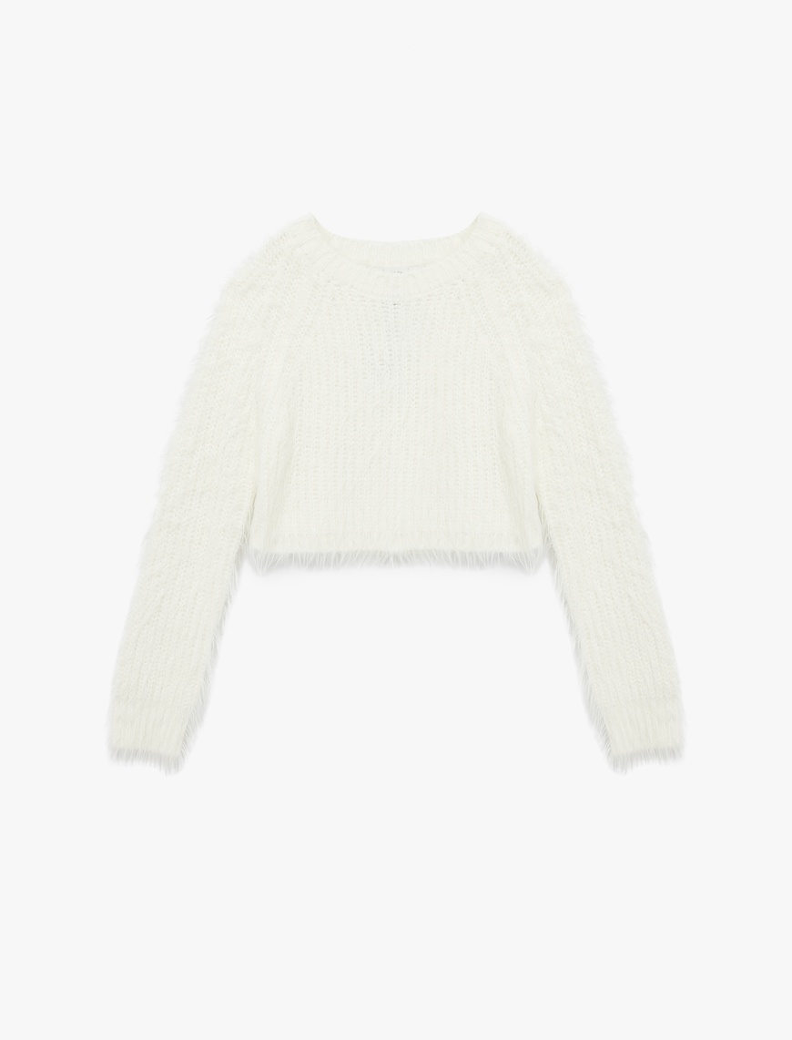   Bisiklet Yaka Uzun Kollu Peluş Crop Kazak