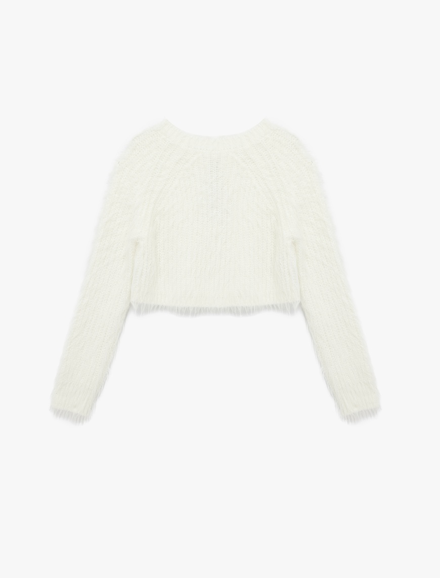   Bisiklet Yaka Uzun Kollu Peluş Crop Kazak