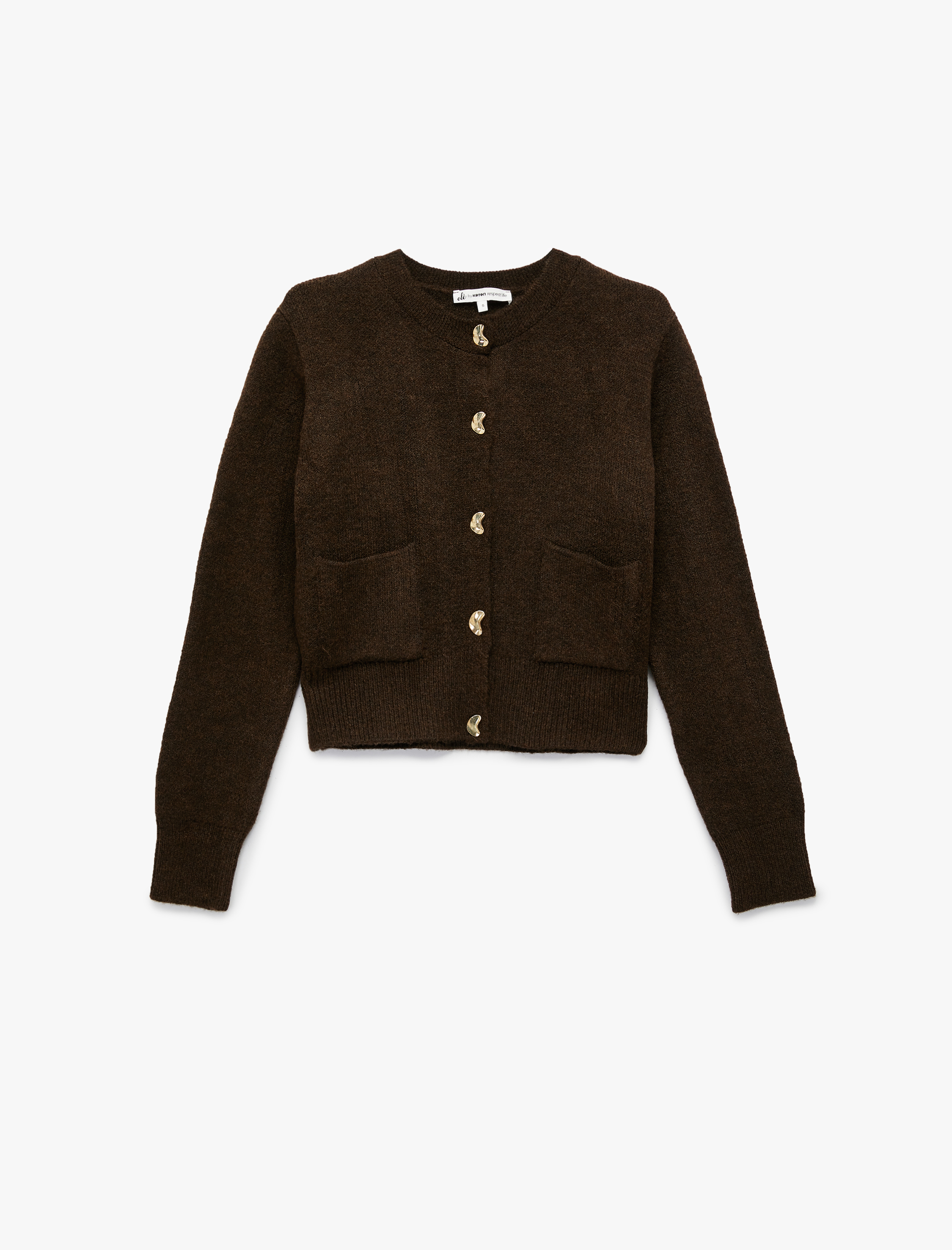   Uzun Kollu Bisiklet Yaka Cep Detaylı Düğmeli Hırka