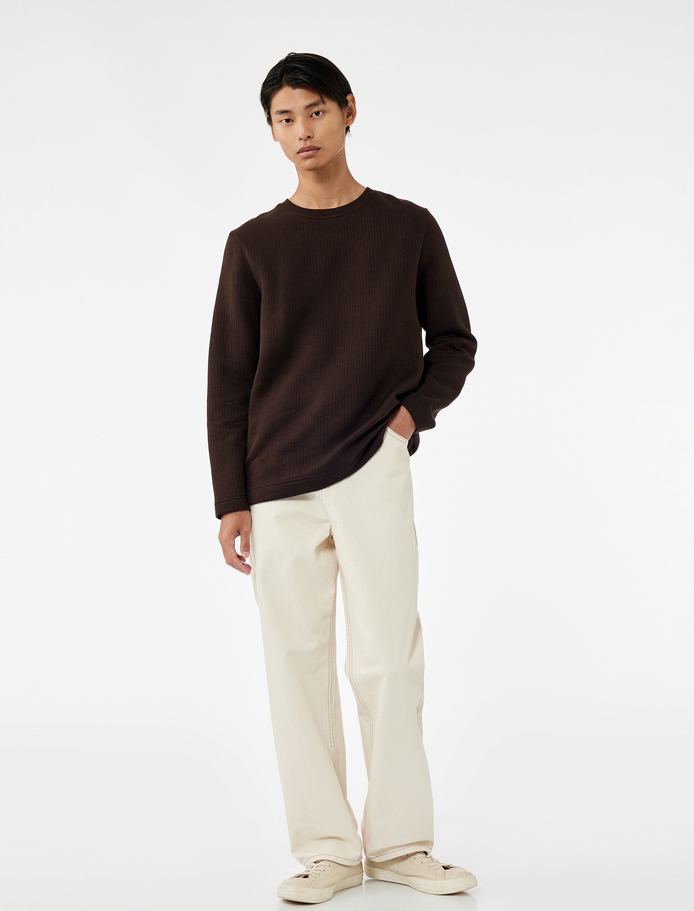   Uzun Kollu Pamuklu Bisiklet Yaka Basic Sweatshirt