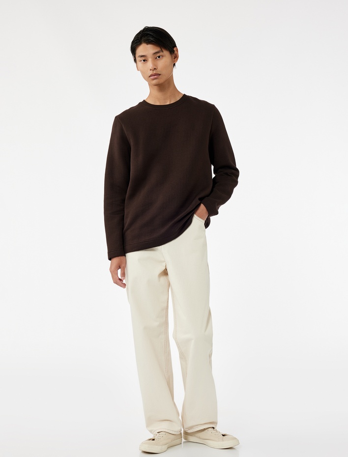  Uzun Kollu Pamuklu Bisiklet Yaka Basic Sweatshirt