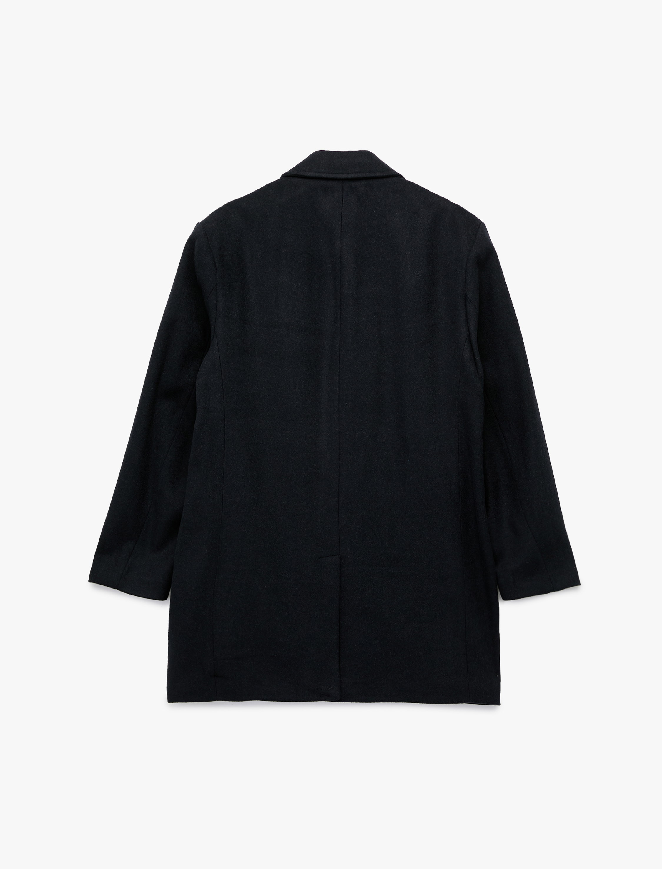   Cep Detaylı Uzun Kollu Düğmeli Dar Kalıp Kruvaze Yaka Kaşe Kaban