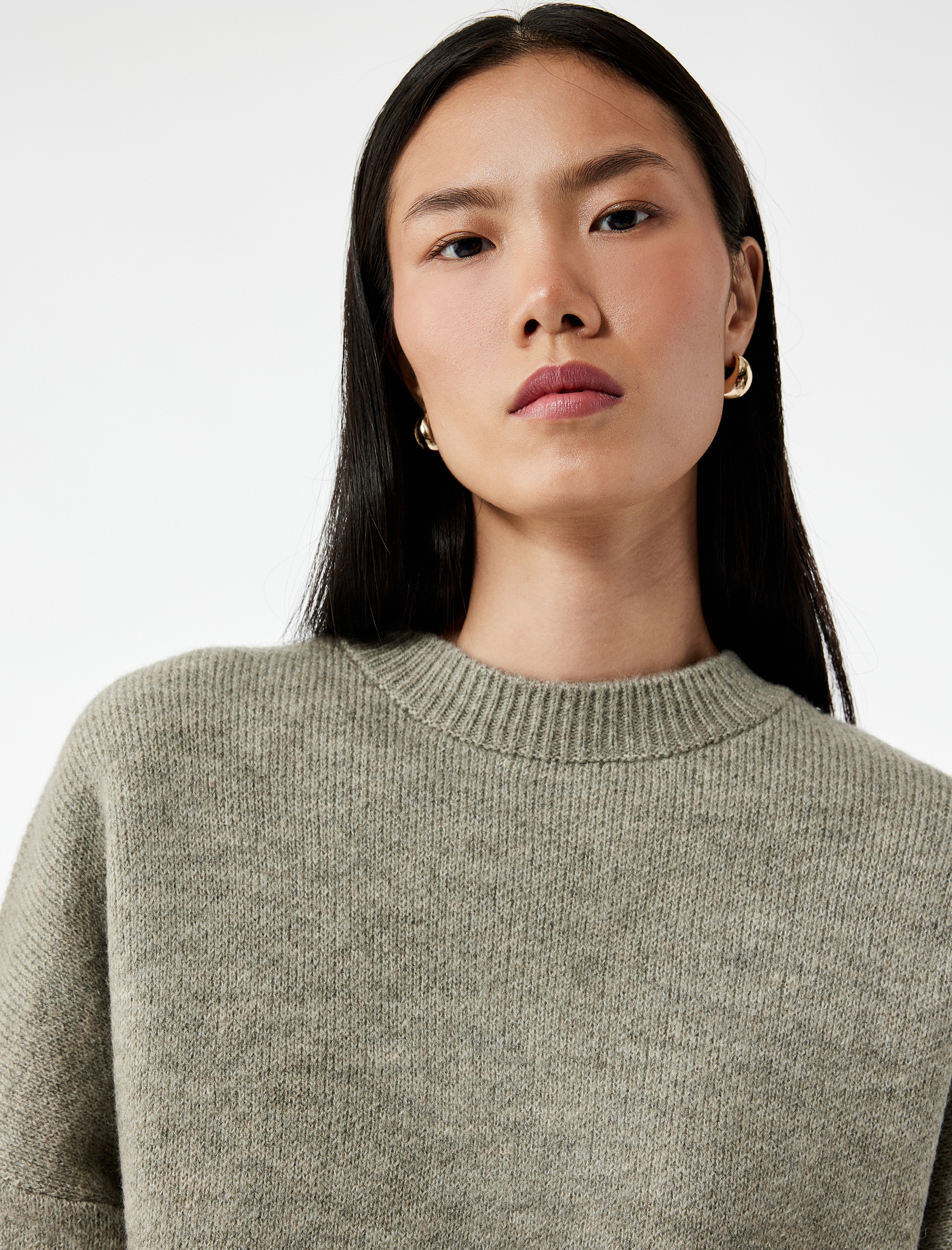   Uzun Kollu Bisiklet Yaka Oversize Triko Kazak