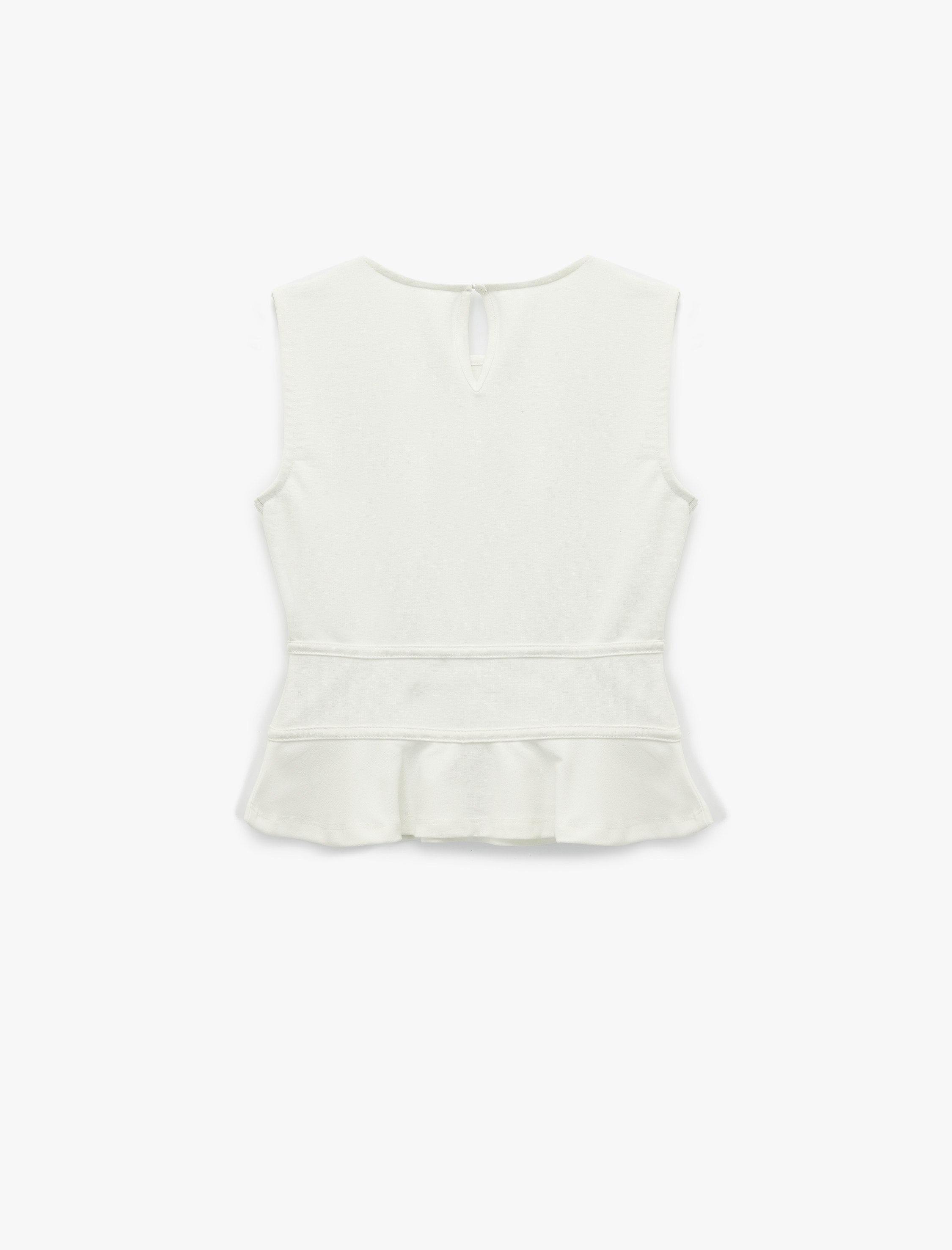   Slim Fit Bisiklet Yaka Volanlı Fiyonklu Kolsuz Bluz