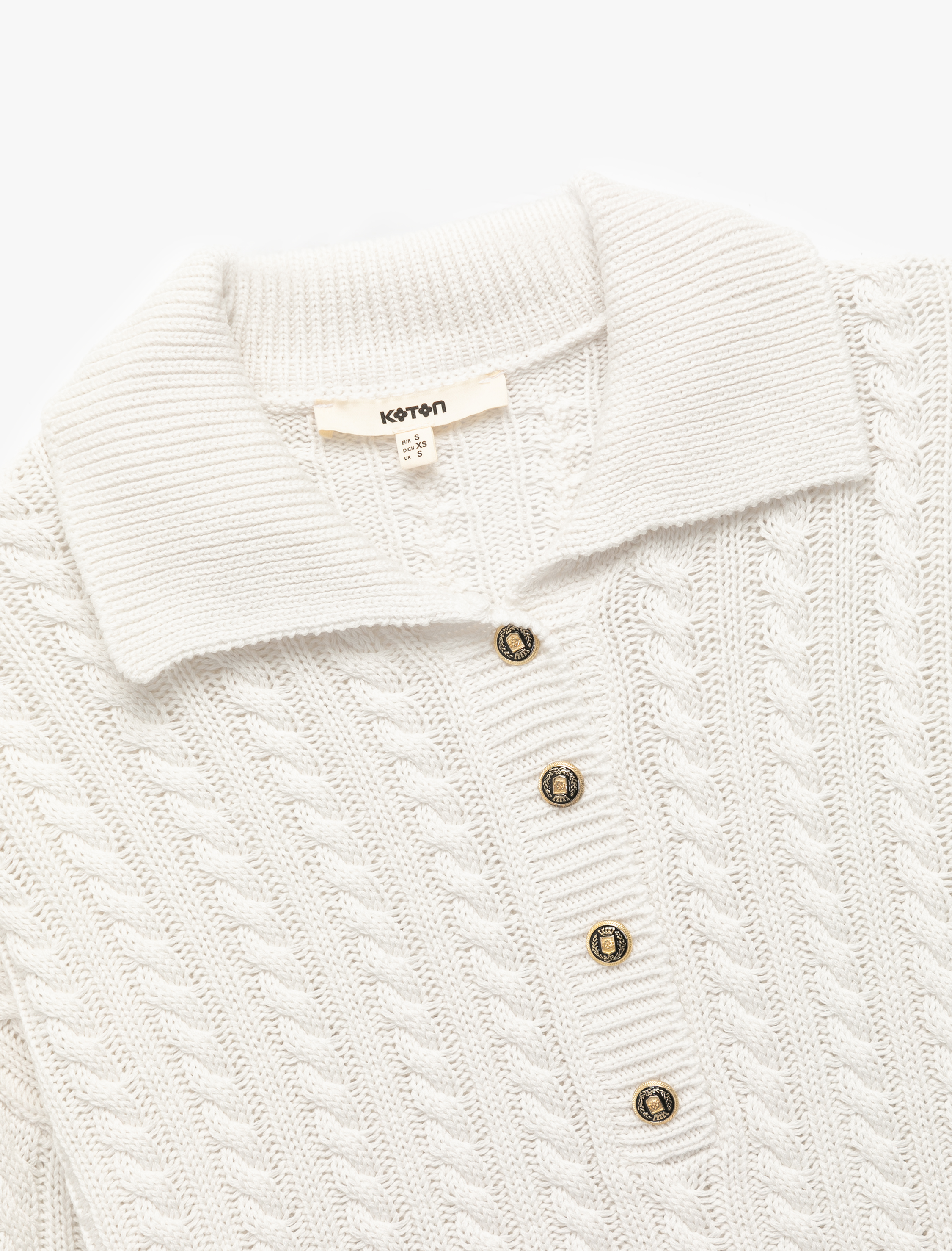   Regular Fit Uzun Kollu Düğmeli Saç Örgü Polo Yaka Kazak