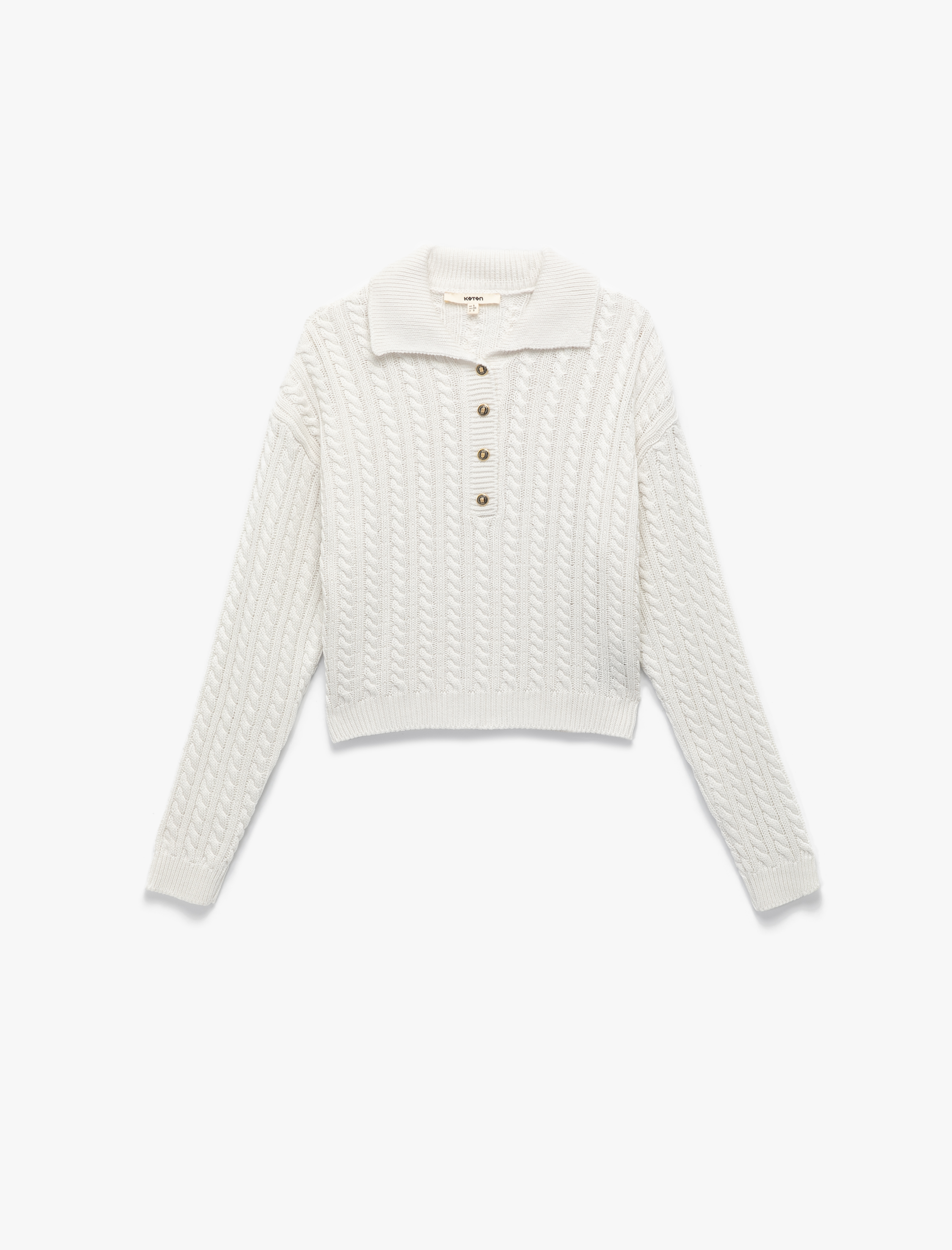   Regular Fit Uzun Kollu Düğmeli Saç Örgü Polo Yaka Kazak