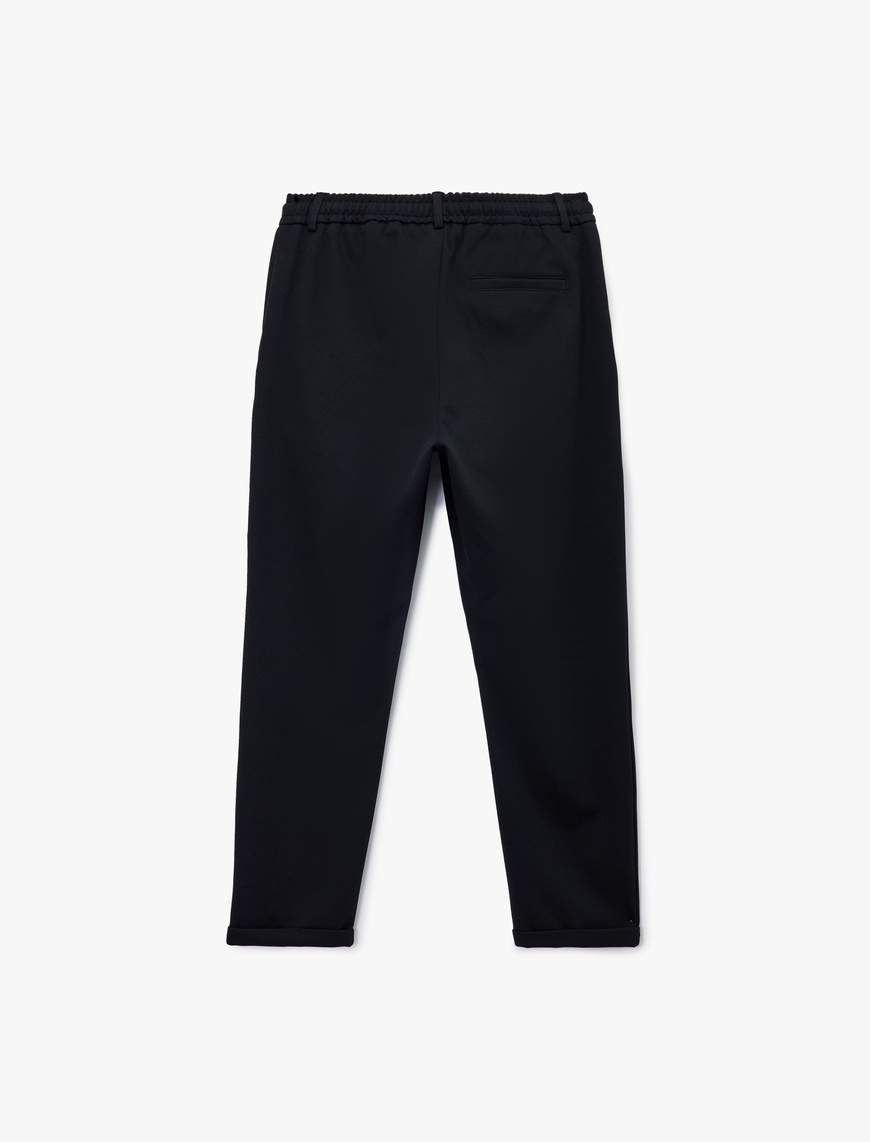   Beli Bağcıklı Düğmeli Pike Kumaş Cep Detaylı Duble Paça Slim Fit Pantolon