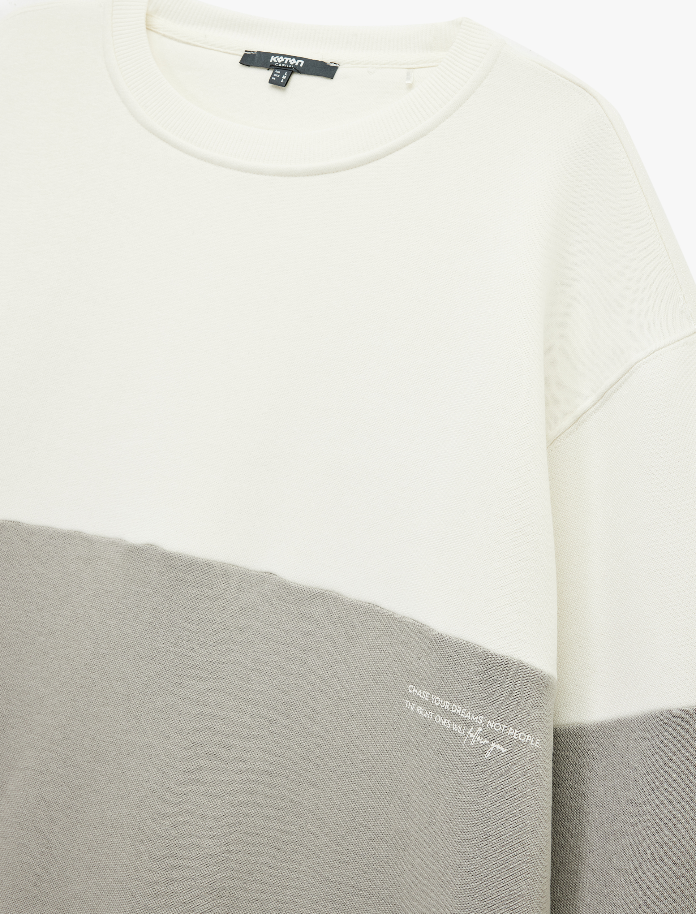   Oversize Uzun Kollu Renk Bloklu Baskı Detaylı Şardonlu Bisiklet Yaka Sweatshirt