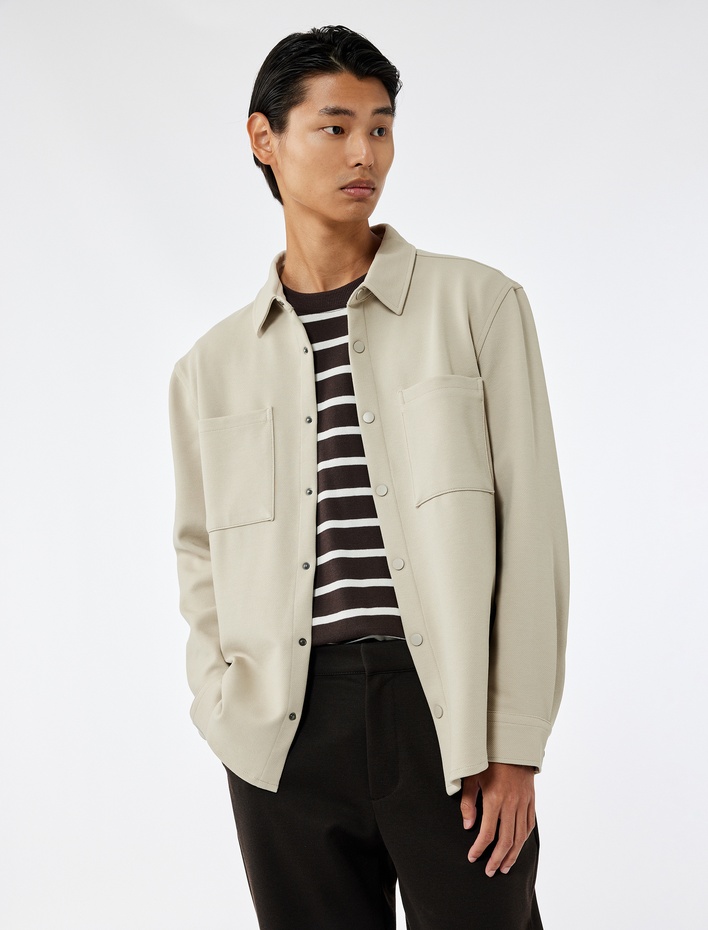  Regular Fit Cepli Çıtçıt Düğme Detaylı Klasik Yaka Uzun Kollu Gömlek Ceket