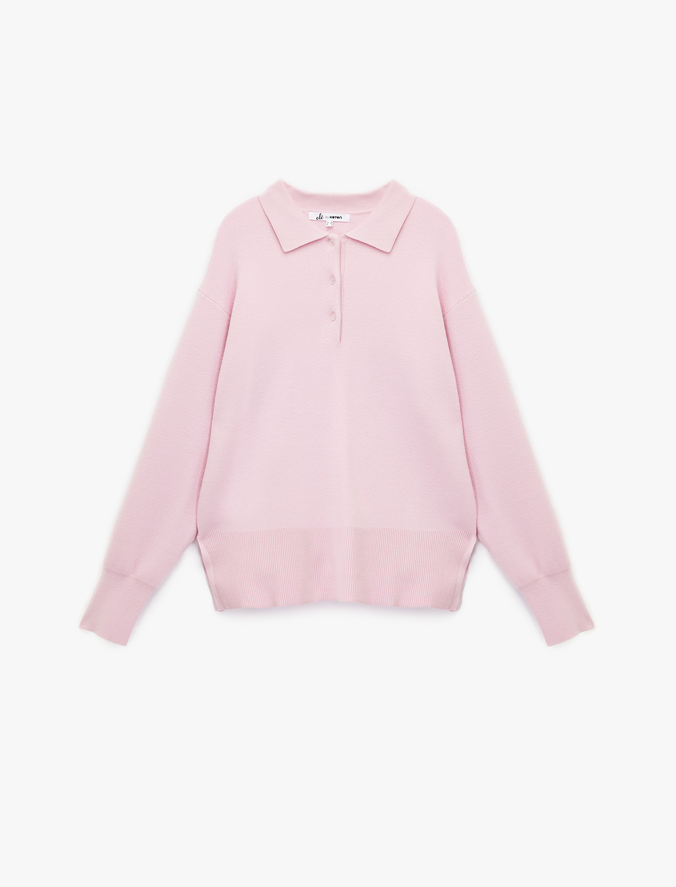   Uzun Kollu Düğme Detaylı Basic Polo Yaka Triko Kazak