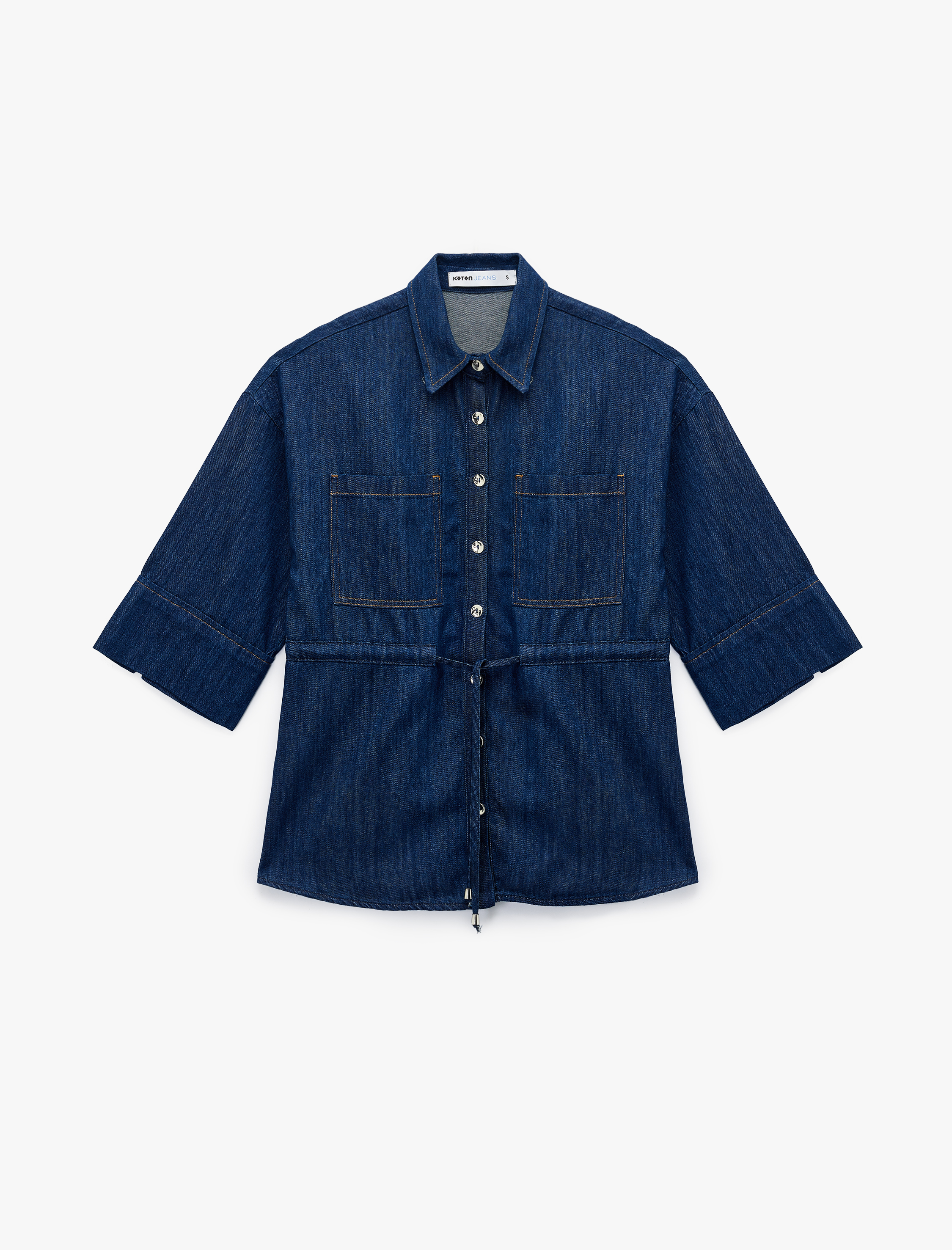   Cep Detaylı Düğmeli Klasik Yaka Denim Gömlek