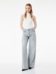 Taş Detaylı Geniş Paça Denim Pantolon - Bianca Wide Leg Jeans