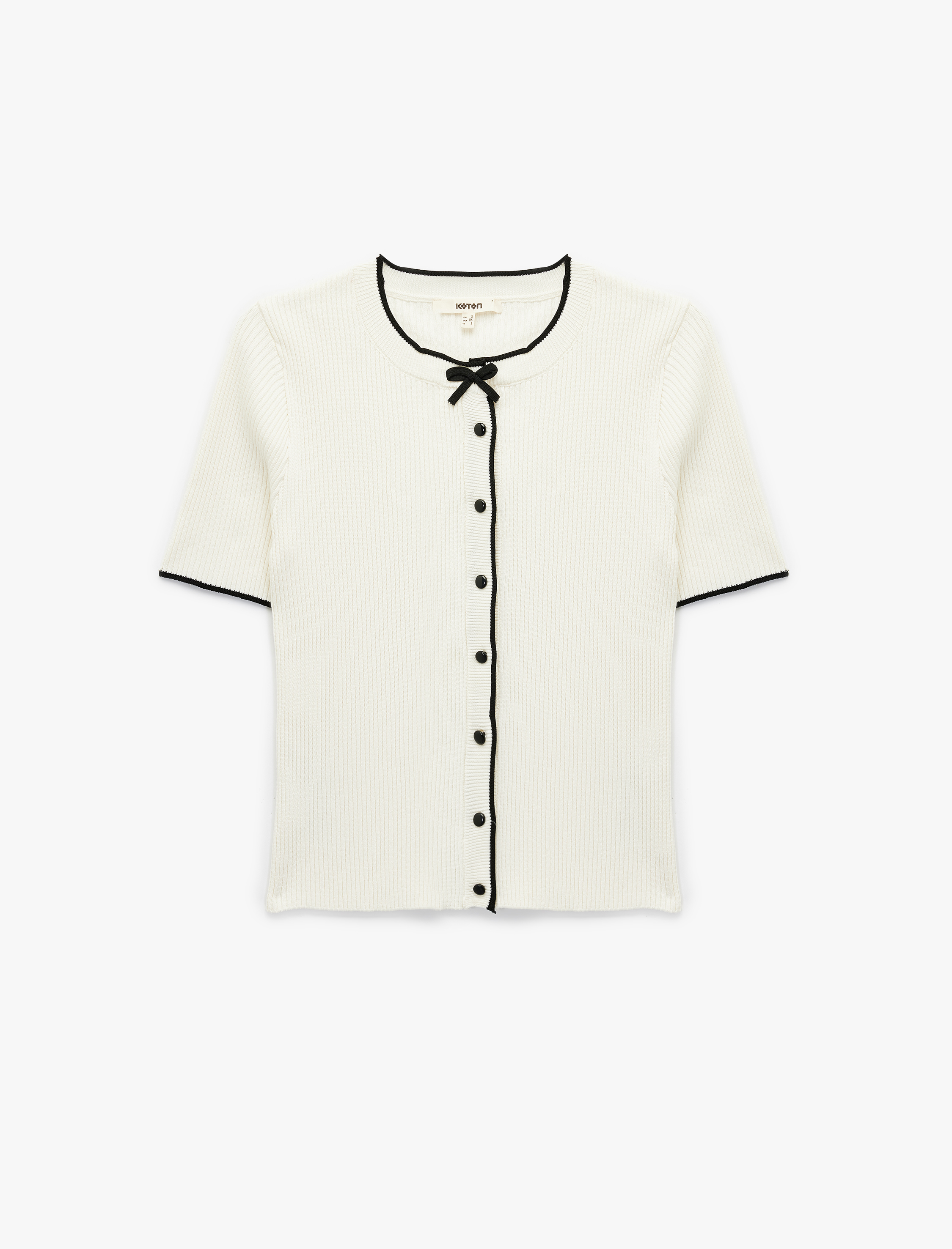   Fiyonk Detaylı Kısa Kollu Bisiklet Yaka Düğmeli Triko Hırka