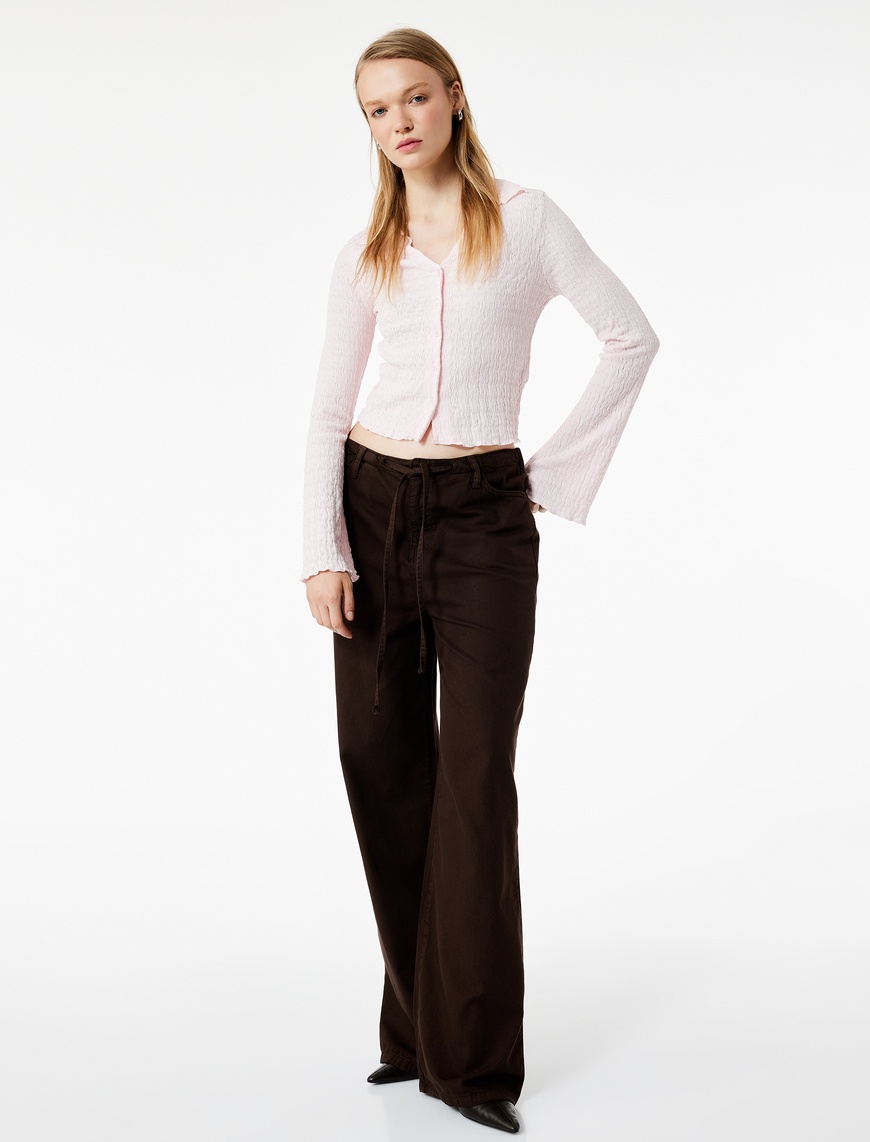  Bürümcük Kumaş Slim Fit Düğmeli Ekstra Uzun İspanyol Kollu Gömlek