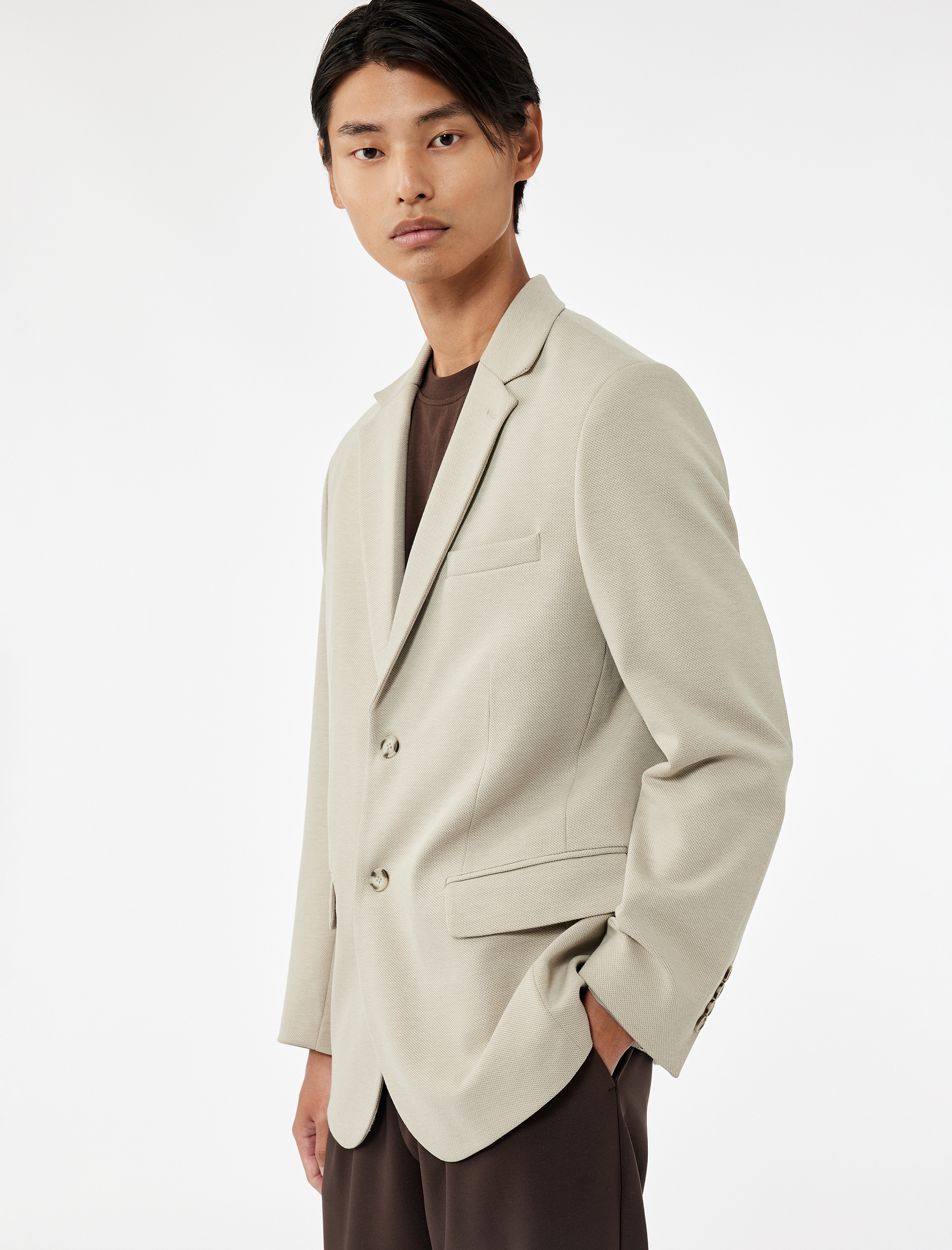   Pike Kumaş Uzun Kollu Kapaklı Cep Detaylı Düğmeli Slim Fit Mono Yaka Blazer Ceket