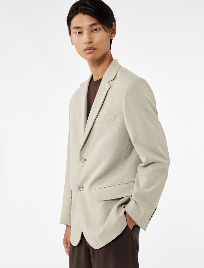  Pike Kumaş Uzun Kollu Kapaklı Cep Detaylı Düğmeli Slim Fit Mono Yaka Blazer Ceket