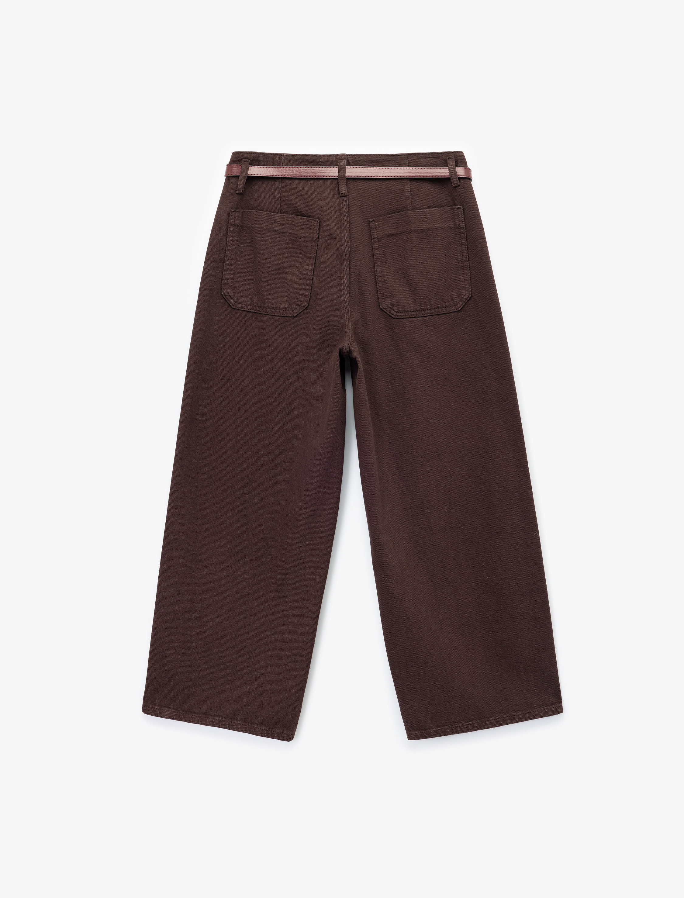   Pamuklu Geniş Paça Kemerli Crop Pantolon - Wide Leg Jeans