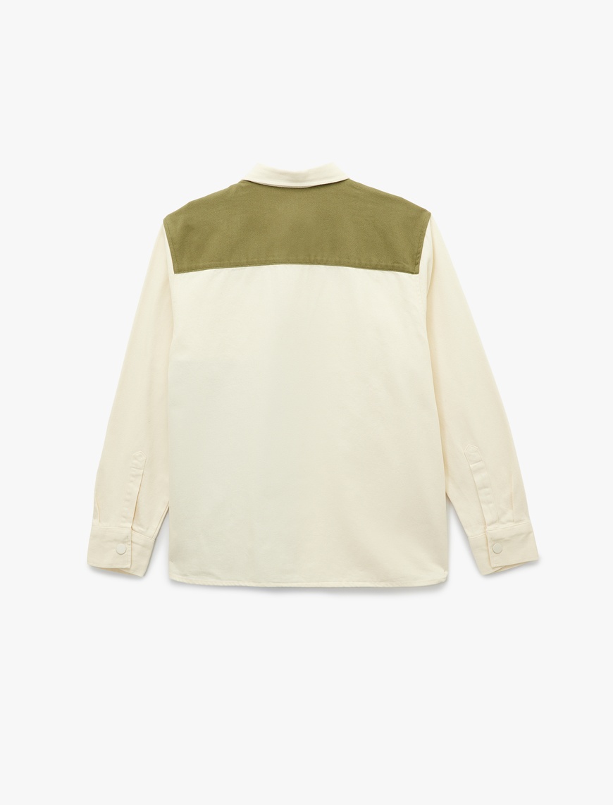   Regular Fit Renk Kontrastlı Pamuklu Gabardin Uzun Kollu Klasik Yaka Gömlek Ceket