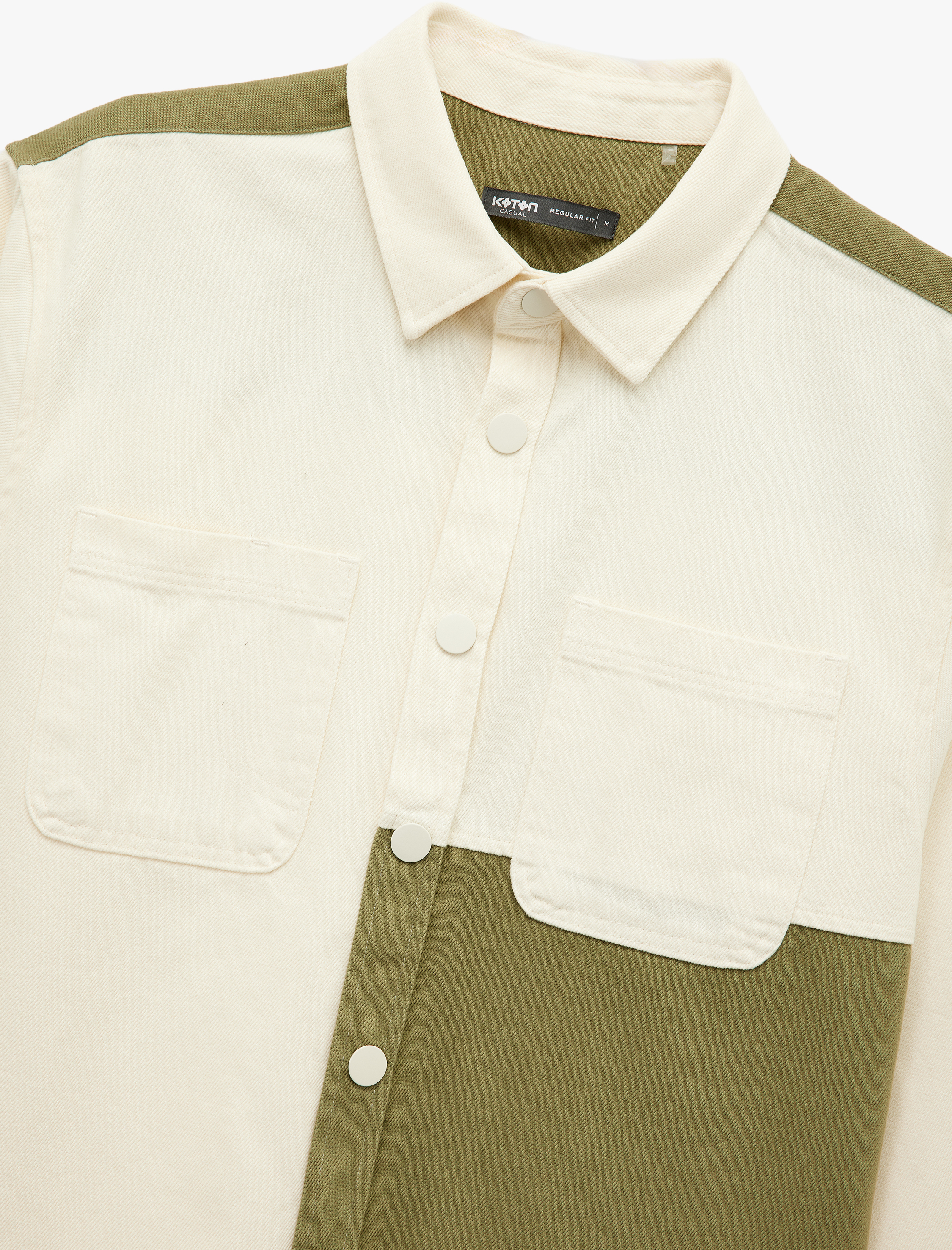   Regular Fit Renk Kontrastlı Pamuklu Gabardin Uzun Kollu Klasik Yaka Gömlek Ceket