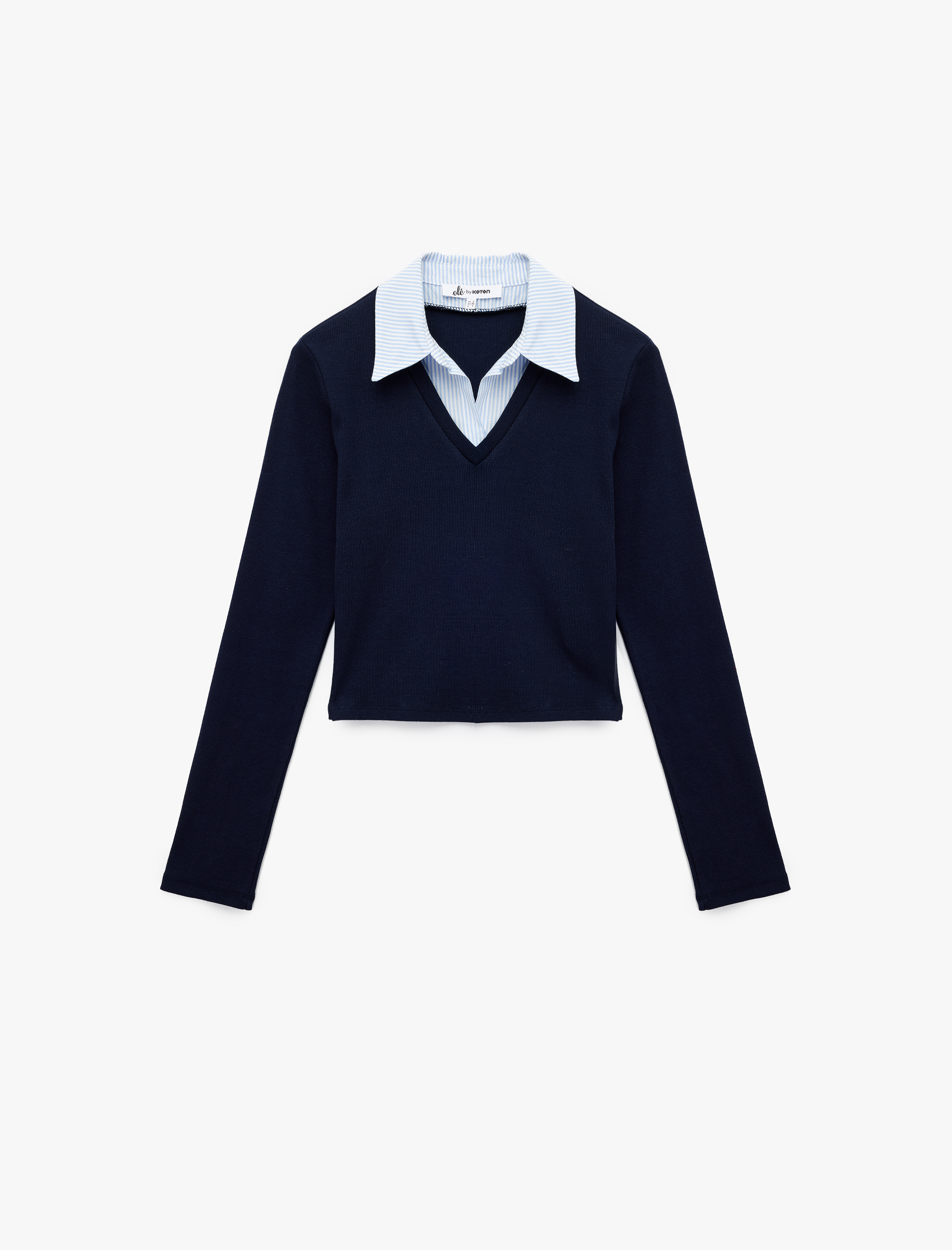 Uzun Kollu Gömlek Yaka Slim Fit Pamuklu Tişört