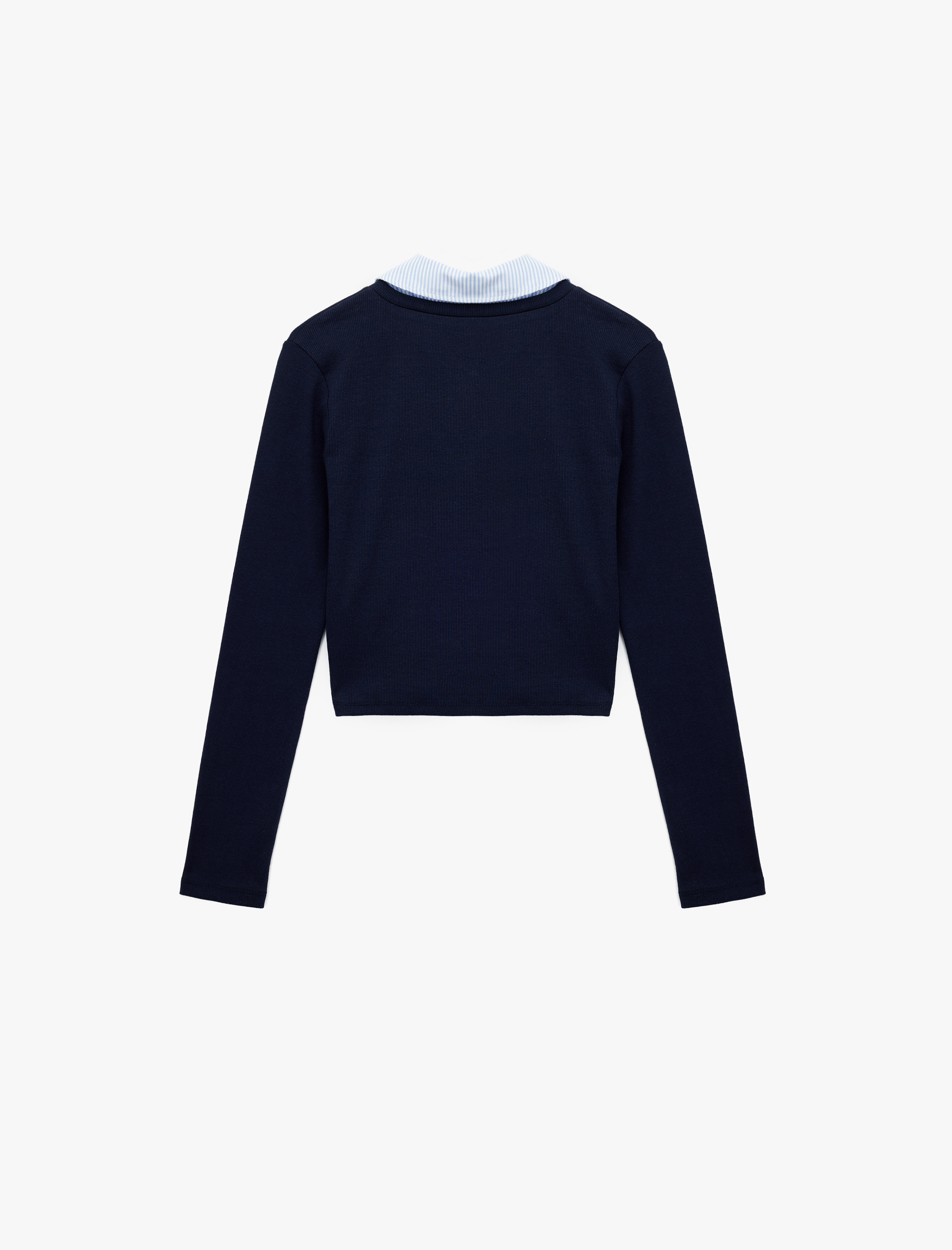 Uzun Kollu Gömlek Yaka Slim Fit Pamuklu Tişört