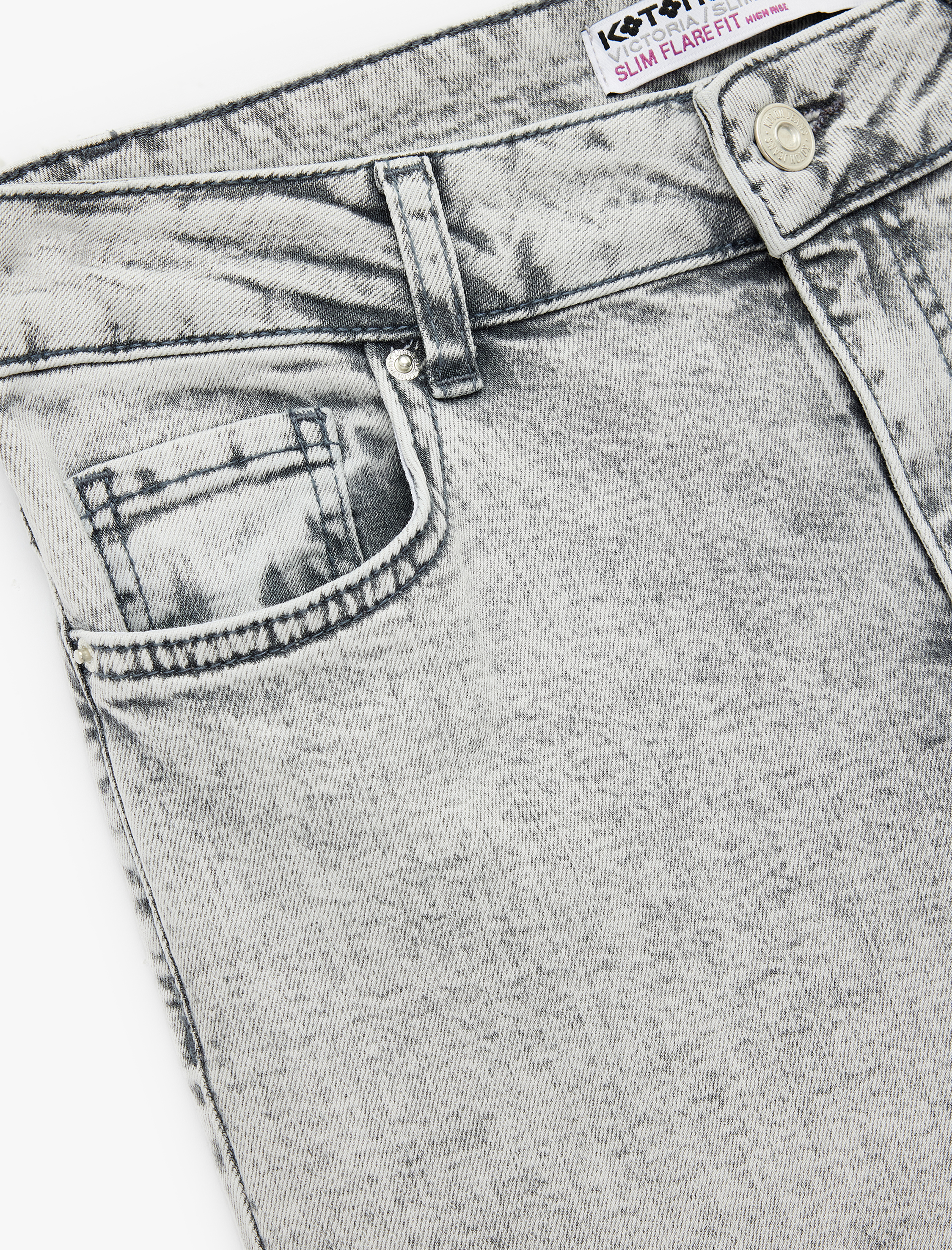   Yüksek Bel Dar Kesim İspanyol Paça Denim Pantolon - Flare Jeans