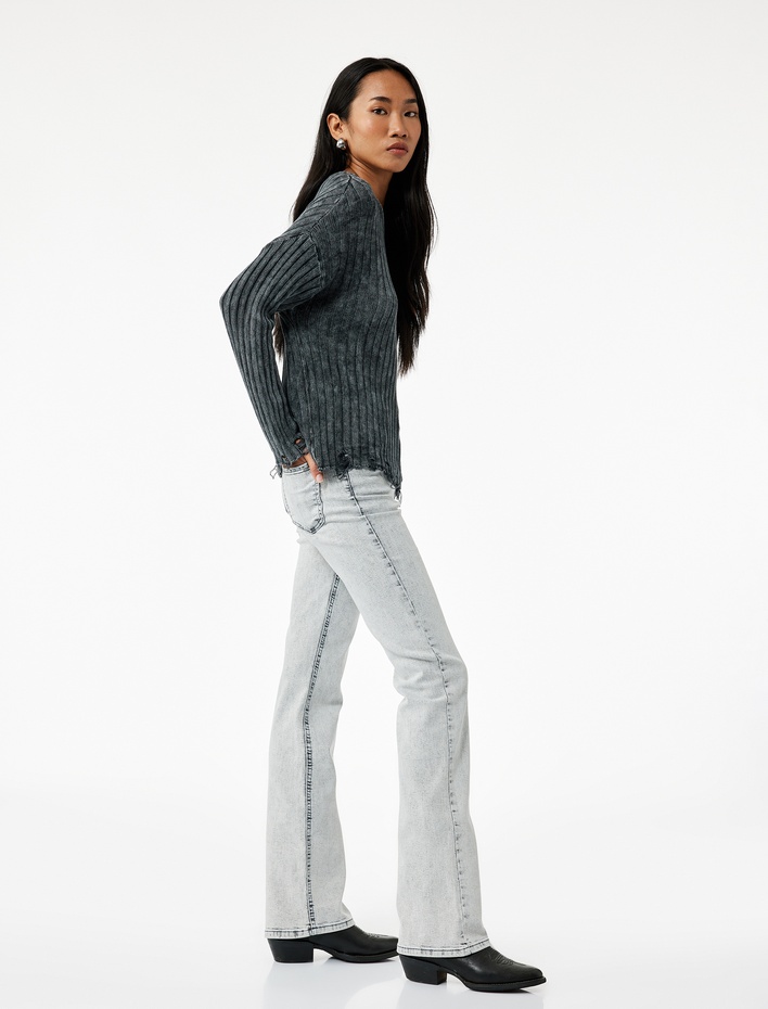  Yüksek Bel Dar Kesim İspanyol Paça Denim Pantolon - Flare Jeans