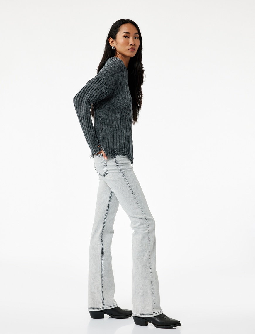   Yüksek Bel Dar Kesim İspanyol Paça Denim Pantolon - Flare Jeans