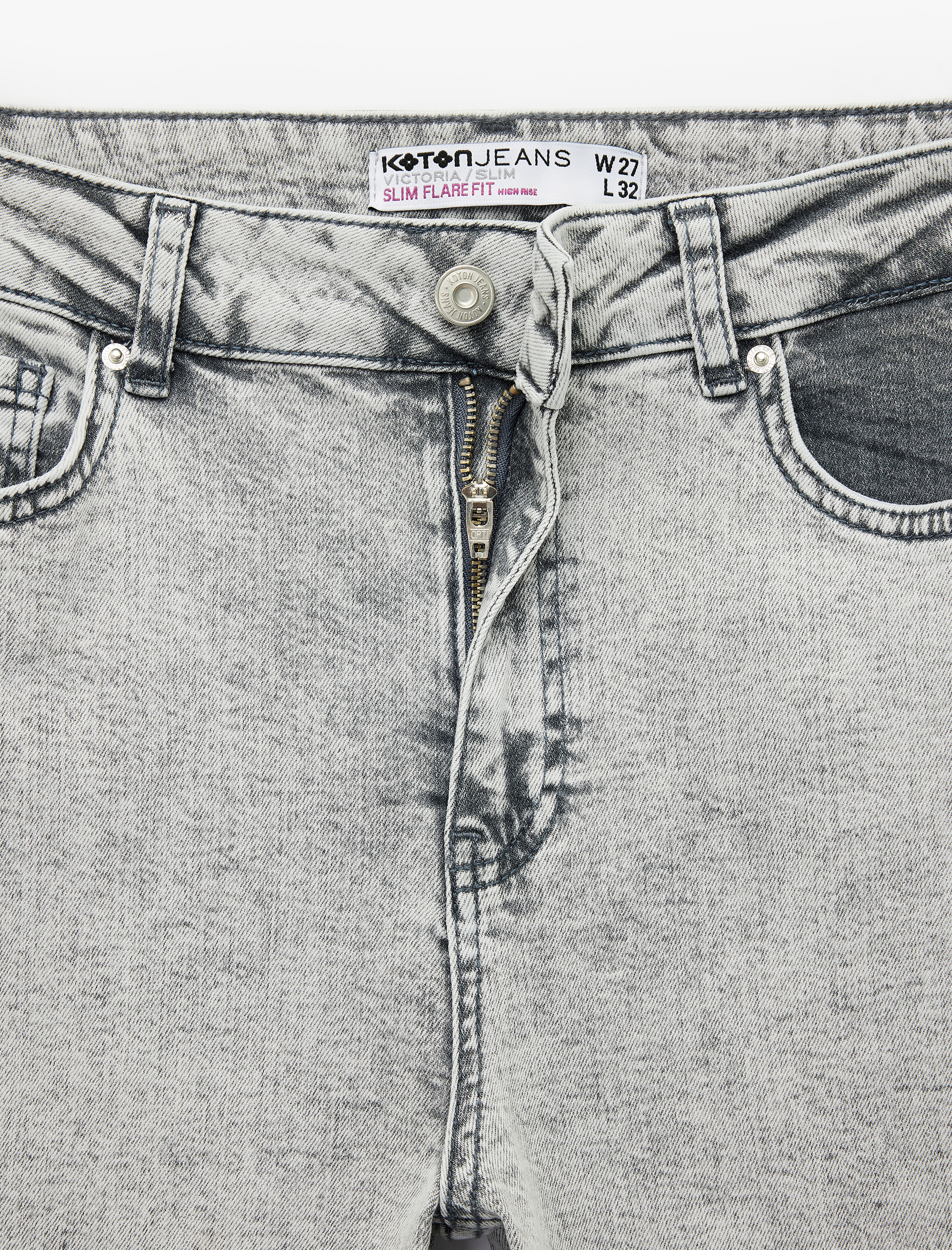   Yüksek Bel Dar Kesim İspanyol Paça Denim Pantolon - Flare Jeans