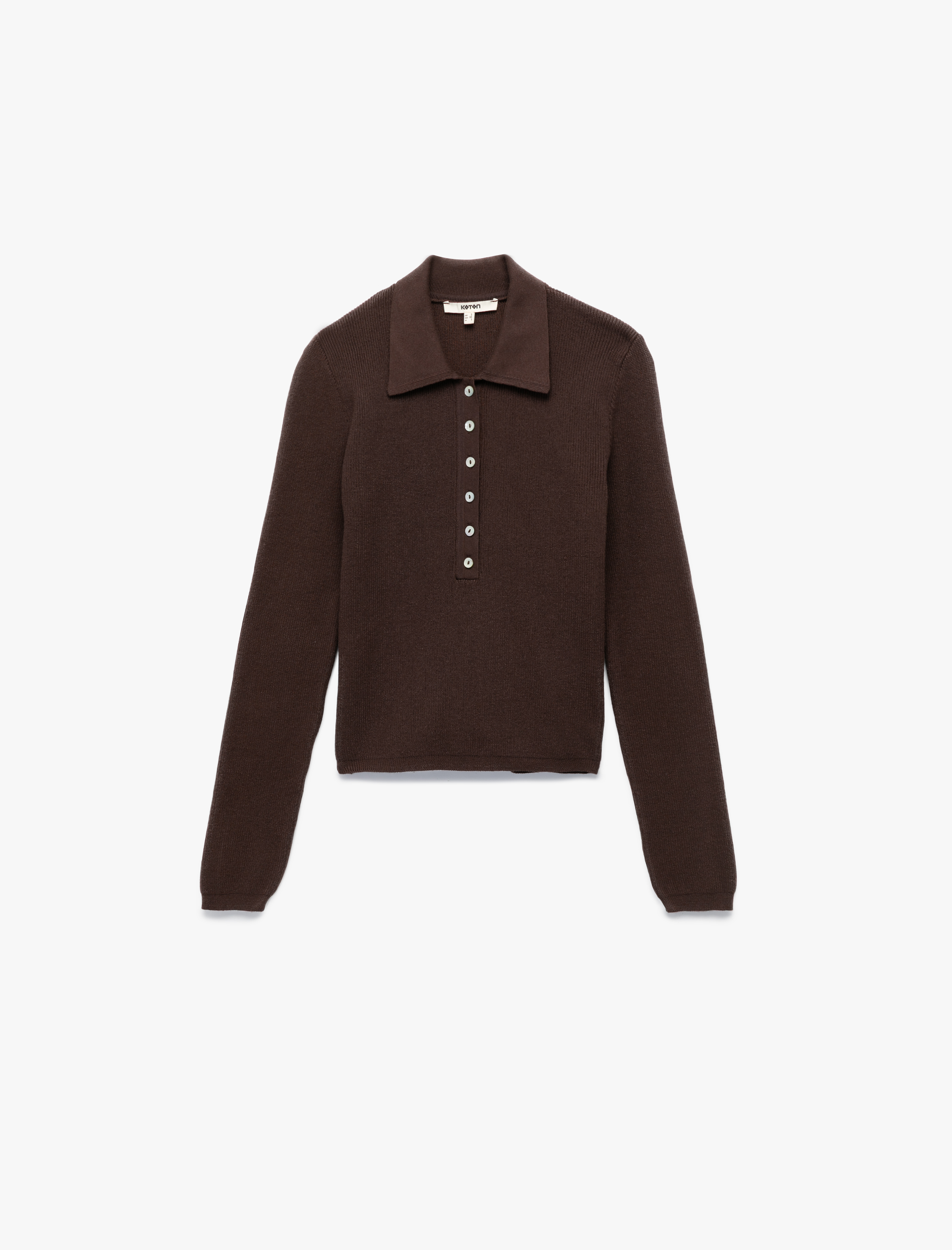   Yarım Düğmeli Uzun Kollu Polo Yaka Triko Kazak